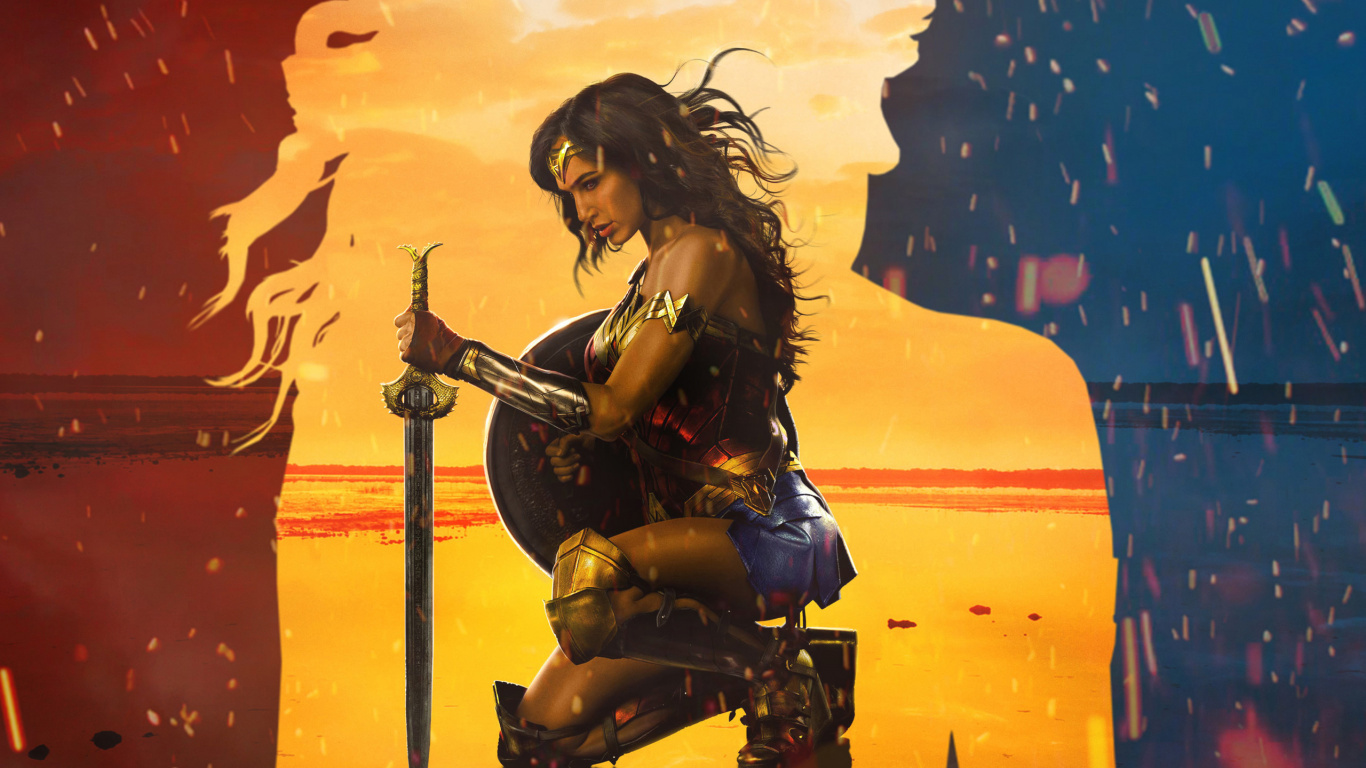 Mujer en Vestido Negro y Marrón Con Rifle Ilustración. Wallpaper in 1366x768 Resolution