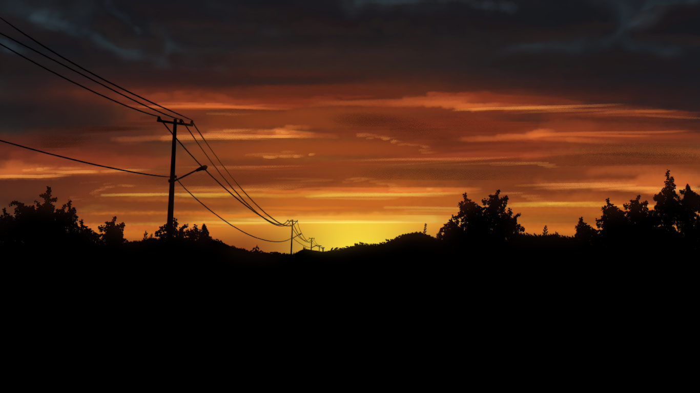 Nature, Sunset, Branch, Dusk, Cloud. Wallpaper in 1366x768 Resolution