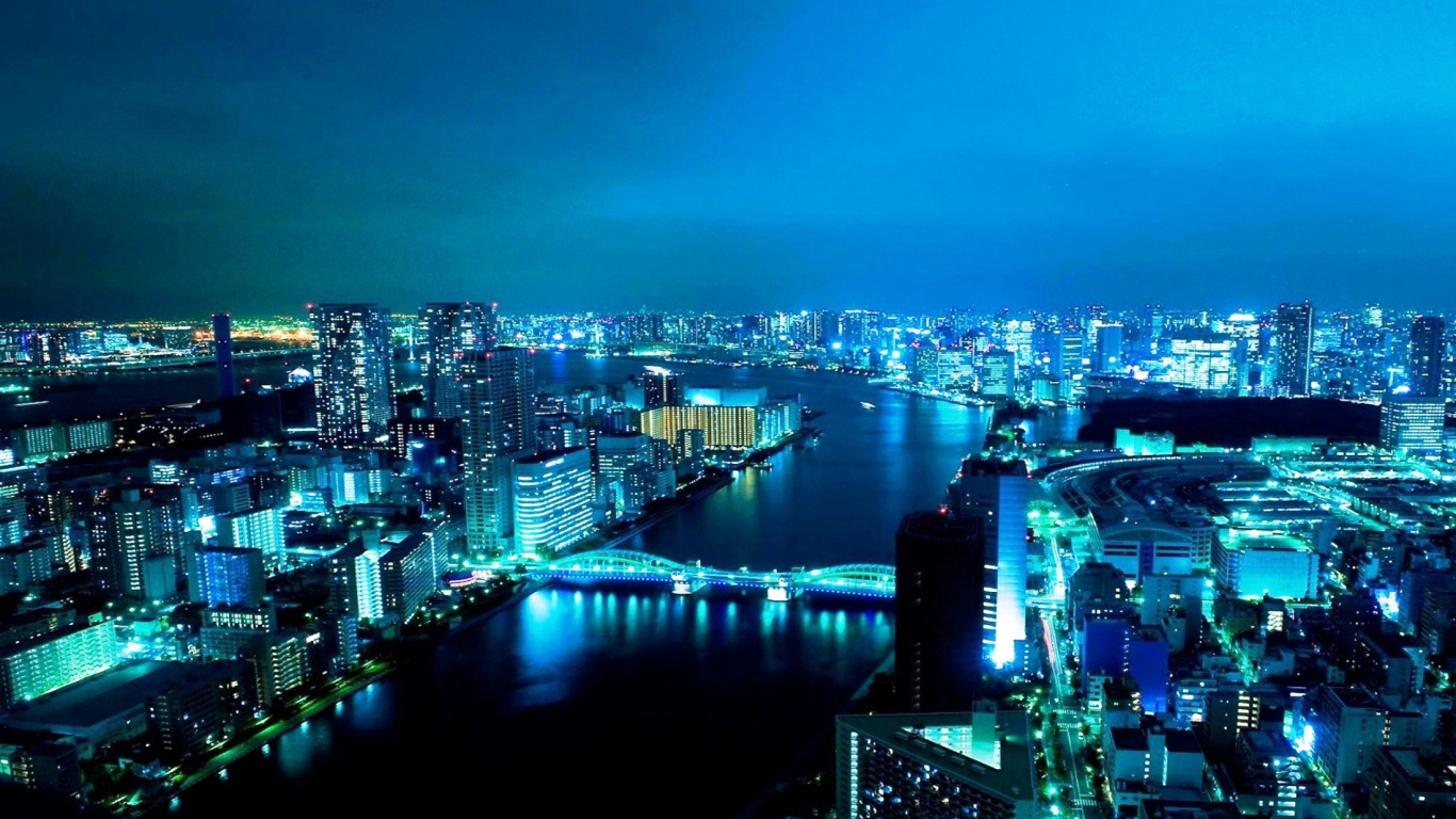 Skyline Der Stadt Bei Nacht Night. Wallpaper in 1366x768 Resolution