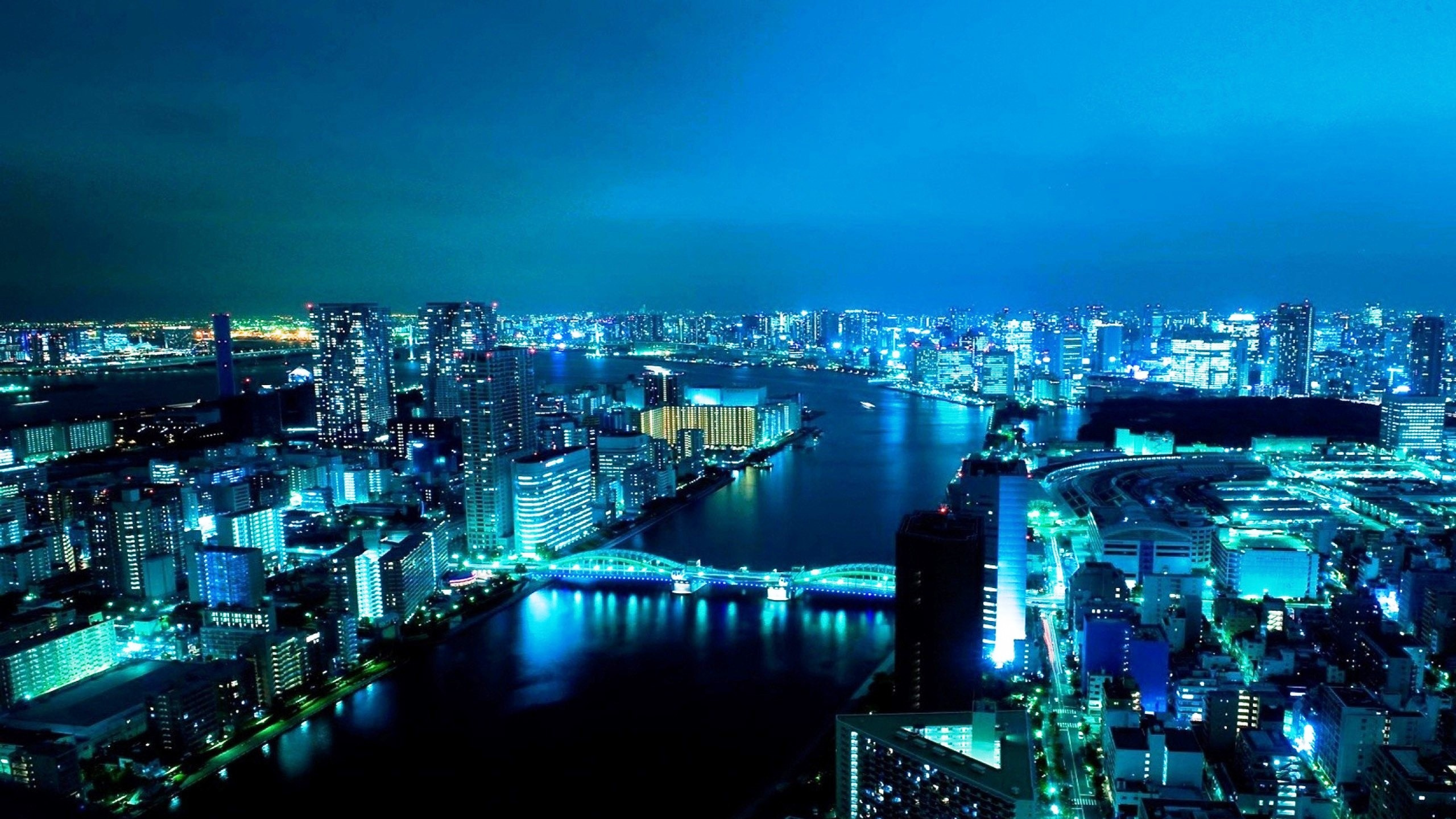 Skyline Der Stadt Bei Nacht Night. Wallpaper in 2560x1440 Resolution