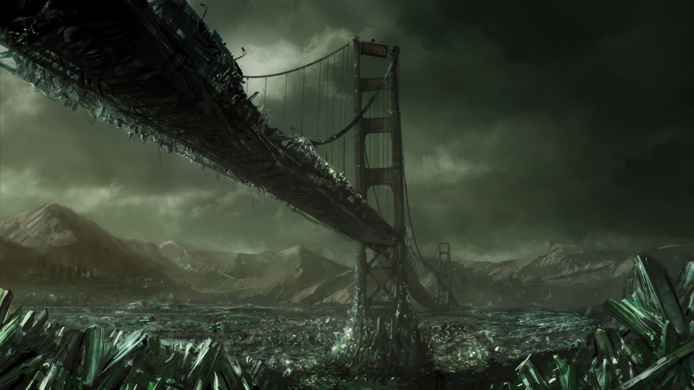 Darkness, Bridge, Apocalyptic Fiction, Post Apocalyptic Bridge, Sky. Wallpaper in 1366x768 Resolution