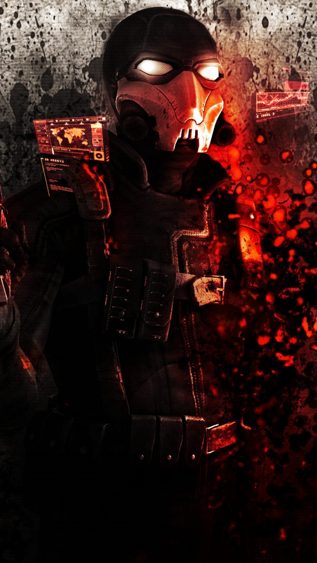 Man in Black Mask and Mask Standing on Red and Black Lights. Wallpaper in 1080x1920 Resolution