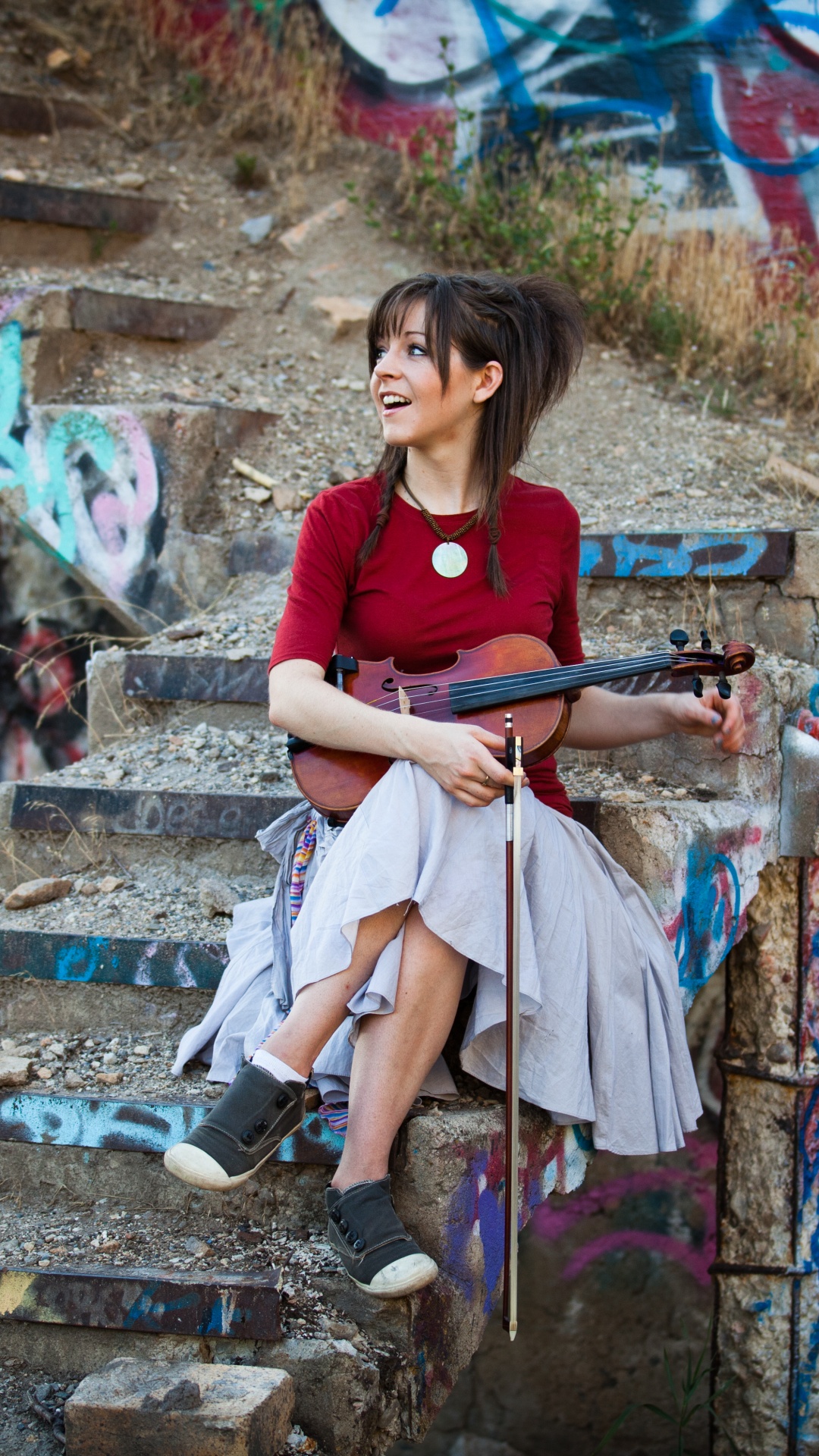 Lindsey Stirling, Violin, Art, Graffiti, Street Art. Wallpaper in 1080x1920 Resolution