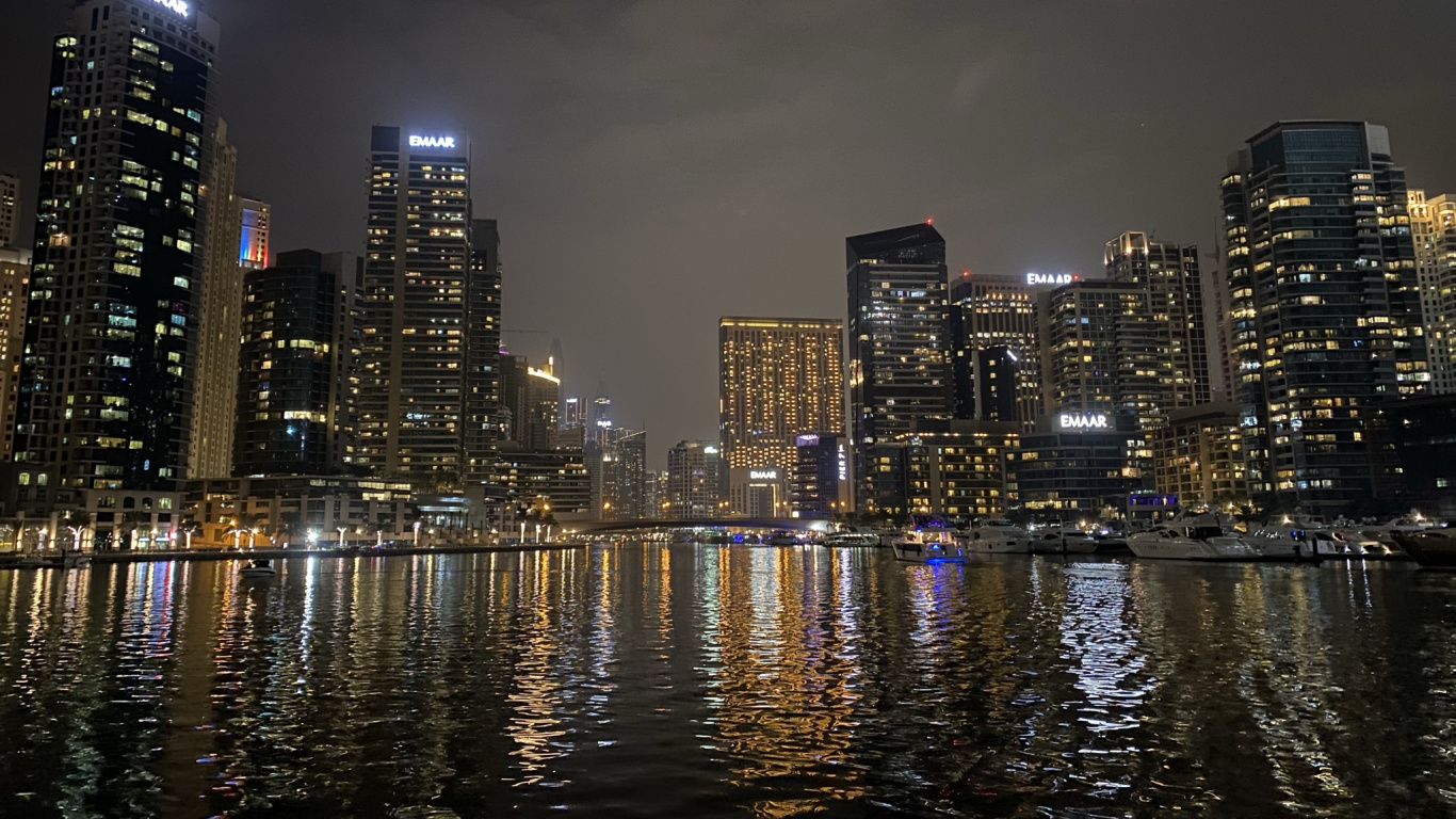 Dubai, Cityscape, Tower Block, Night, City. Wallpaper in 1366x768 Resolution