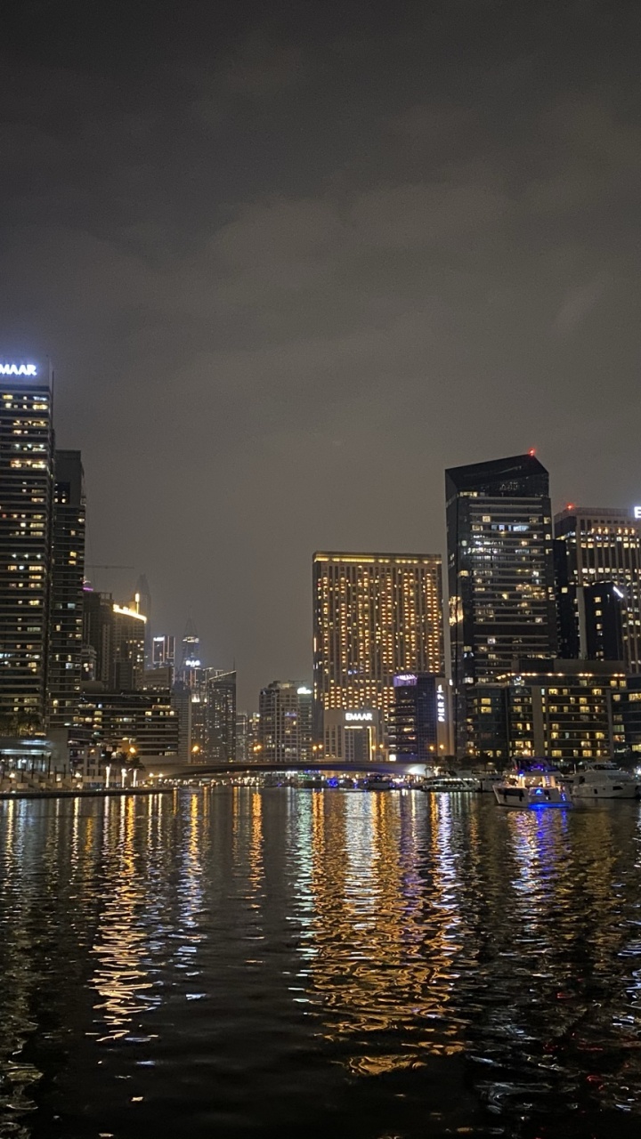 Dubai, Cityscape, Tower Block, Night, City. Wallpaper in 720x1280 Resolution