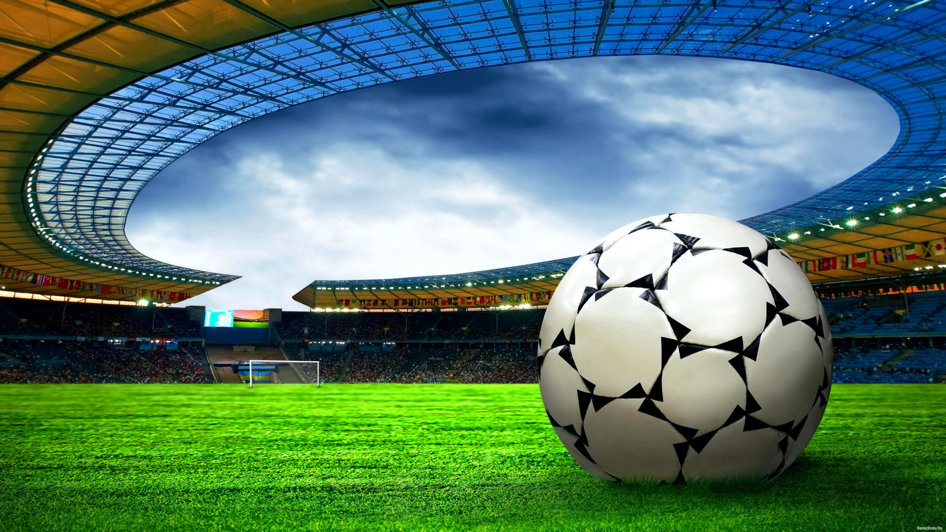Soccer Ball on Green Grass Field Under White Clouds During Daytime. Wallpaper in 1920x1080 Resolution