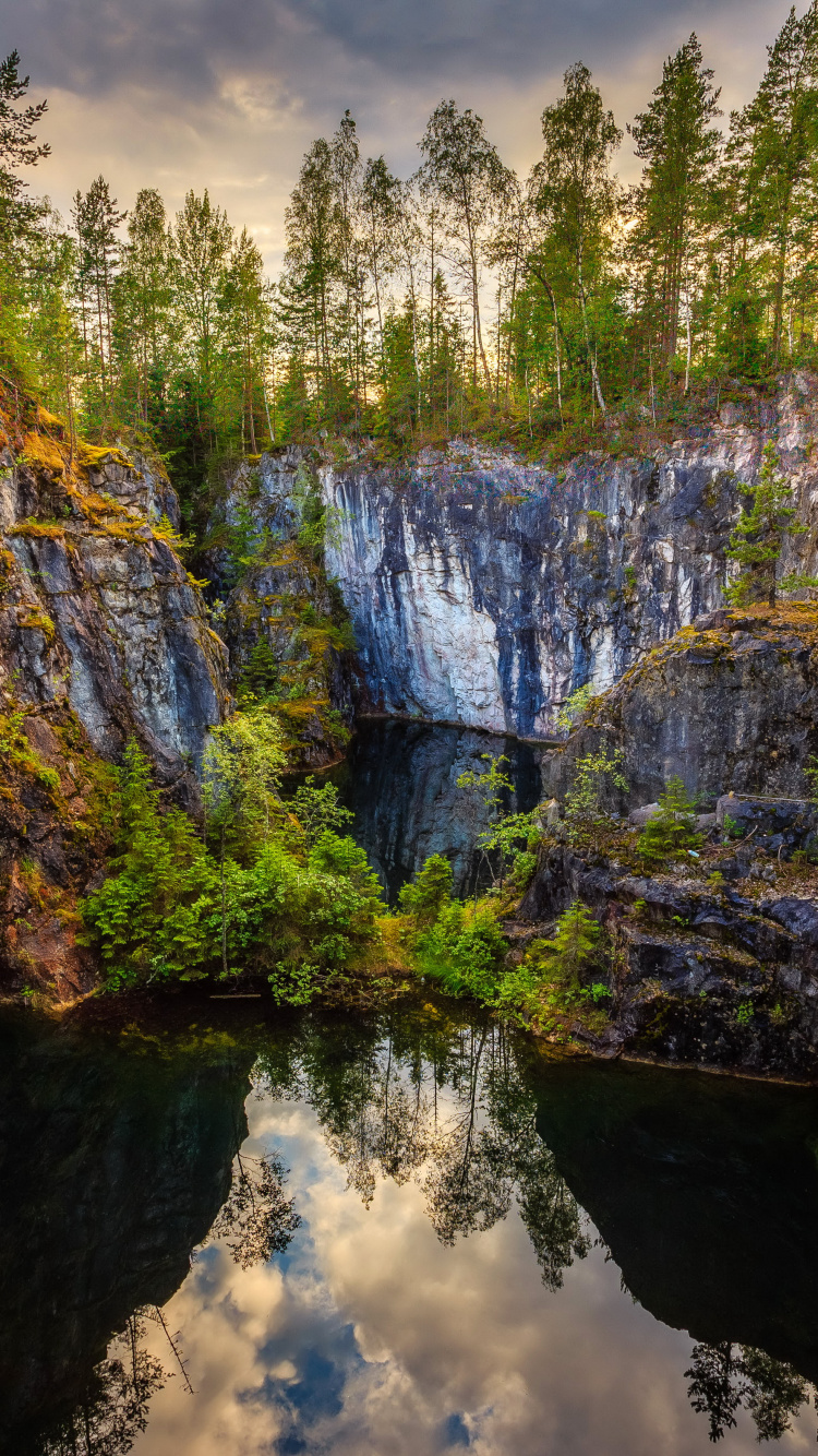 Green Trees on Rocky Mountain During Daytime. Wallpaper in 750x1334 Resolution