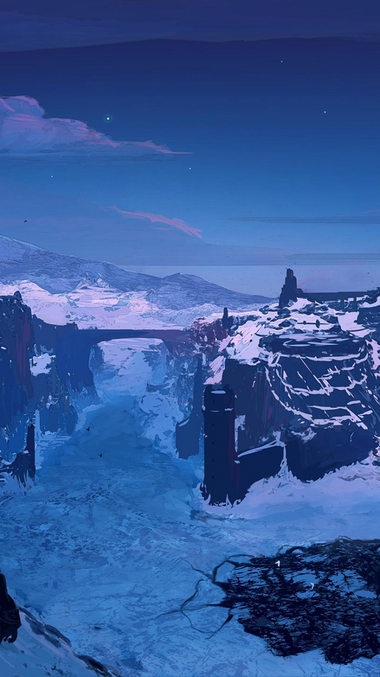 Fantasy Snow Landscape, Fantastic Art, Landscape Painting, Landscape With Snow, Art. Wallpaper in 750x1334 Resolution