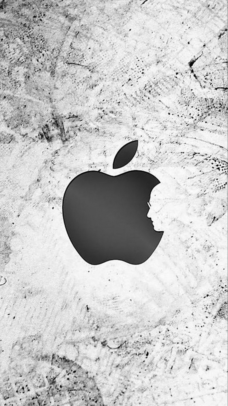 Logotipo de Manzana Blanca Sobre Superficie en Blanco y Negro. Wallpaper in 750x1334 Resolution