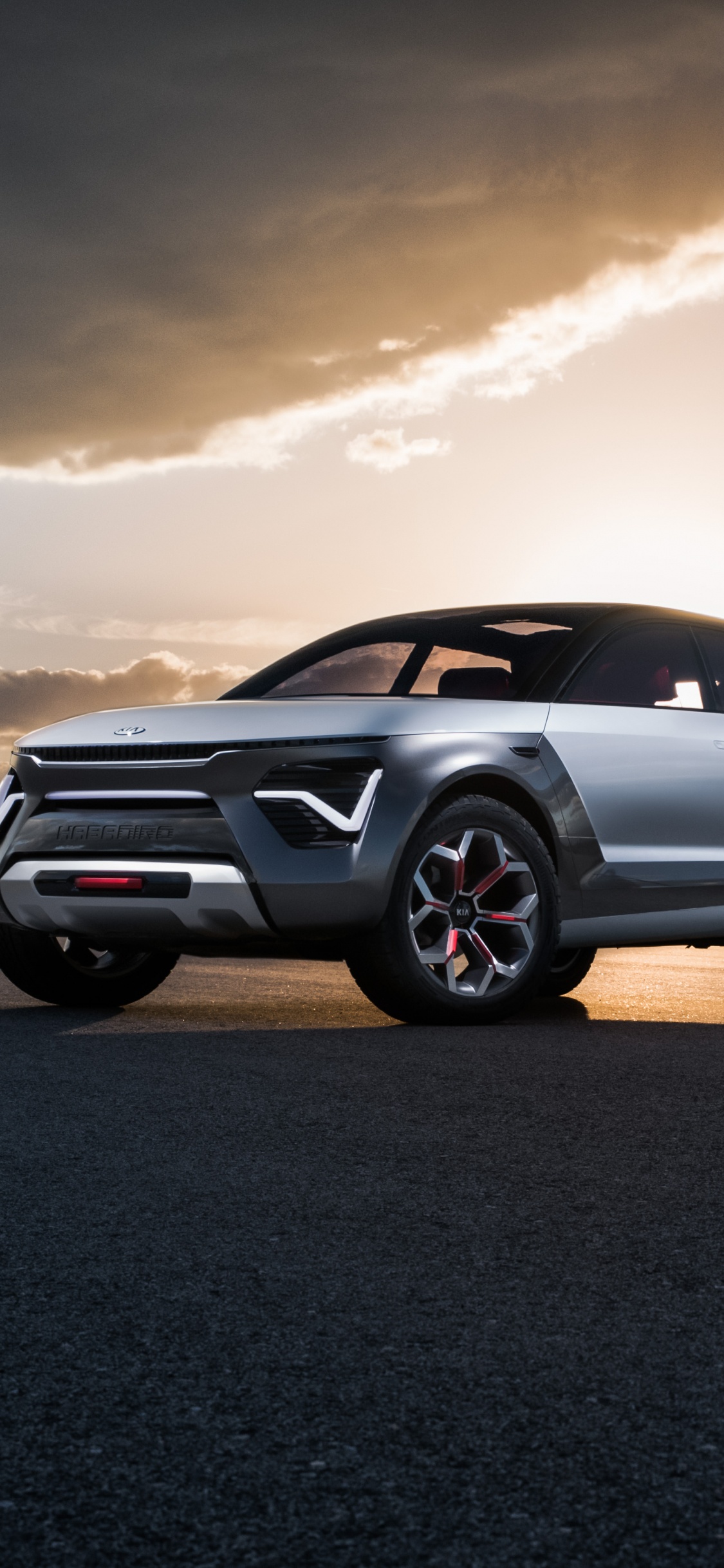 Suv Negro Sobre Arena Gris Bajo el Cielo Nublado Gris Durante el Día. Wallpaper in 1125x2436 Resolution