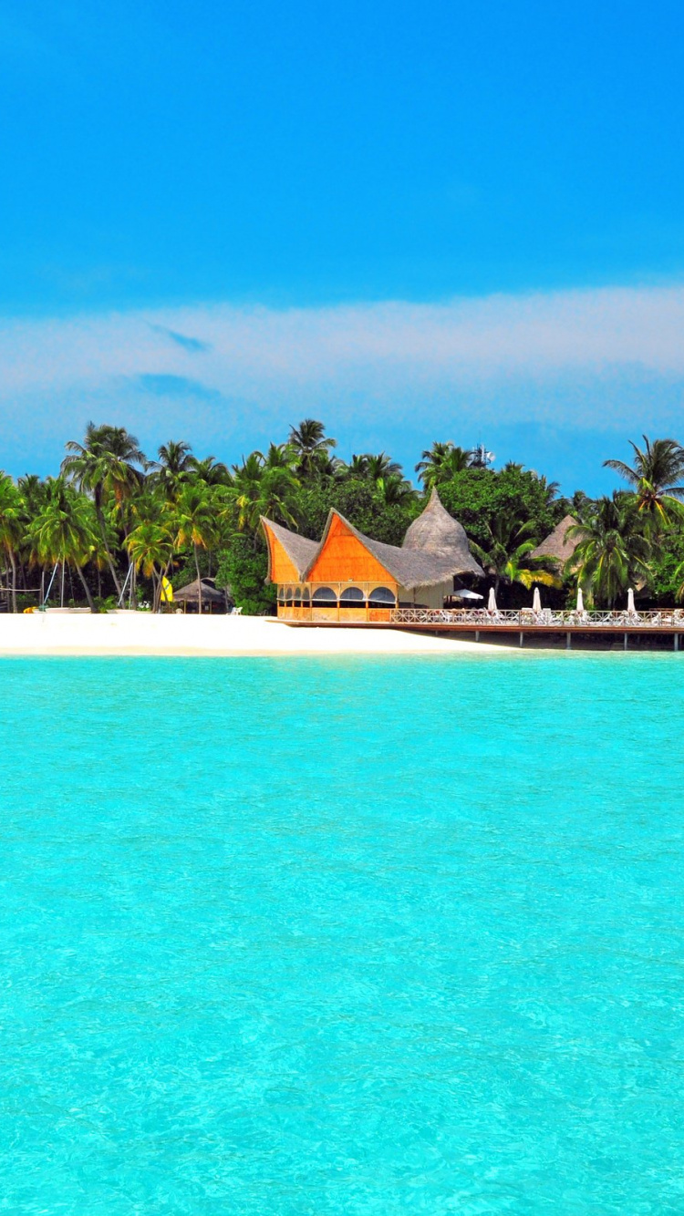 White and Brown Wooden Boat on Blue Sea Under Blue Sky During Daytime. Wallpaper in 750x1334 Resolution