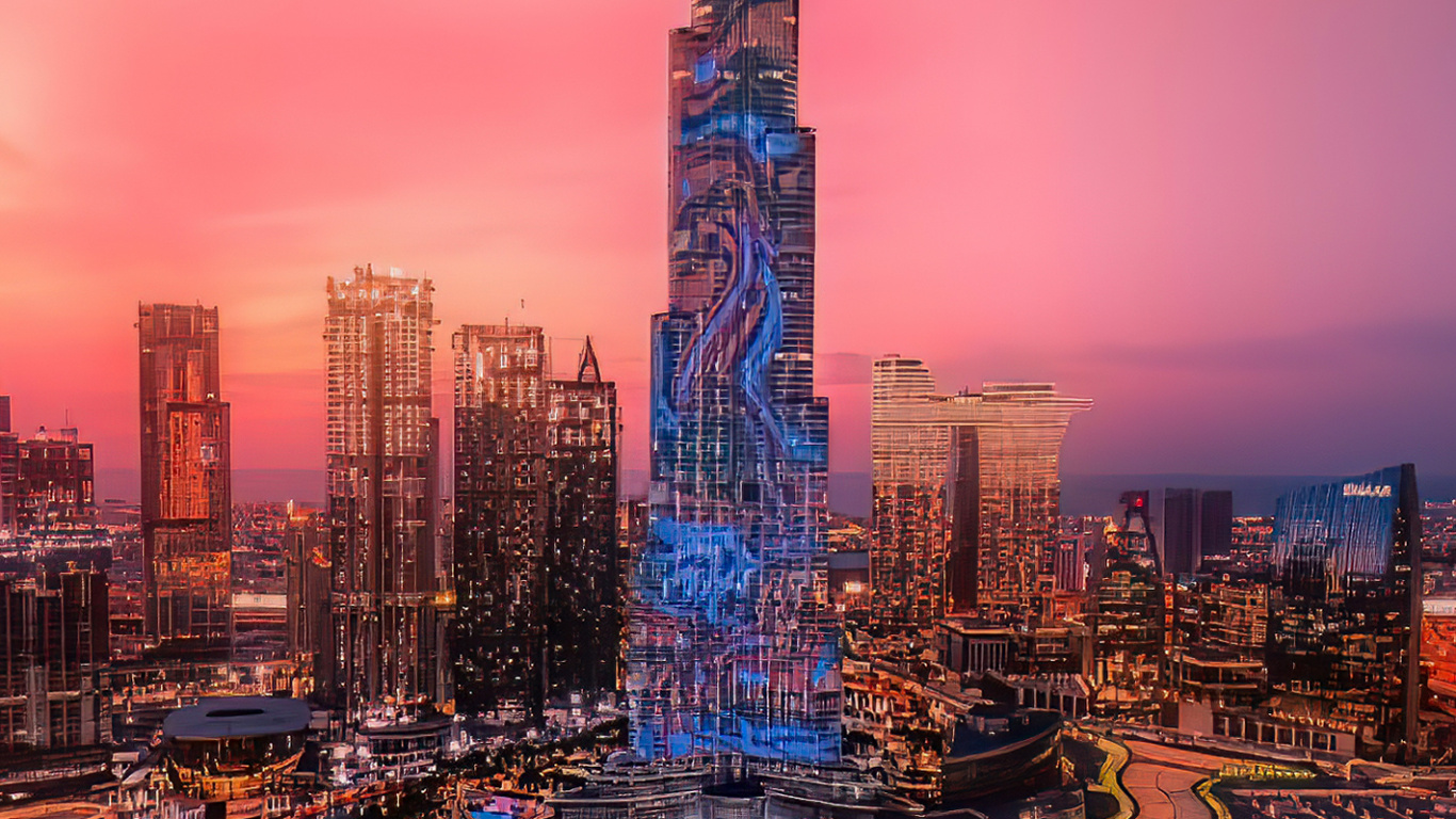 Dubai, Cityscape, Skyscraper, Building, Atmosphere. Wallpaper in 1366x768 Resolution