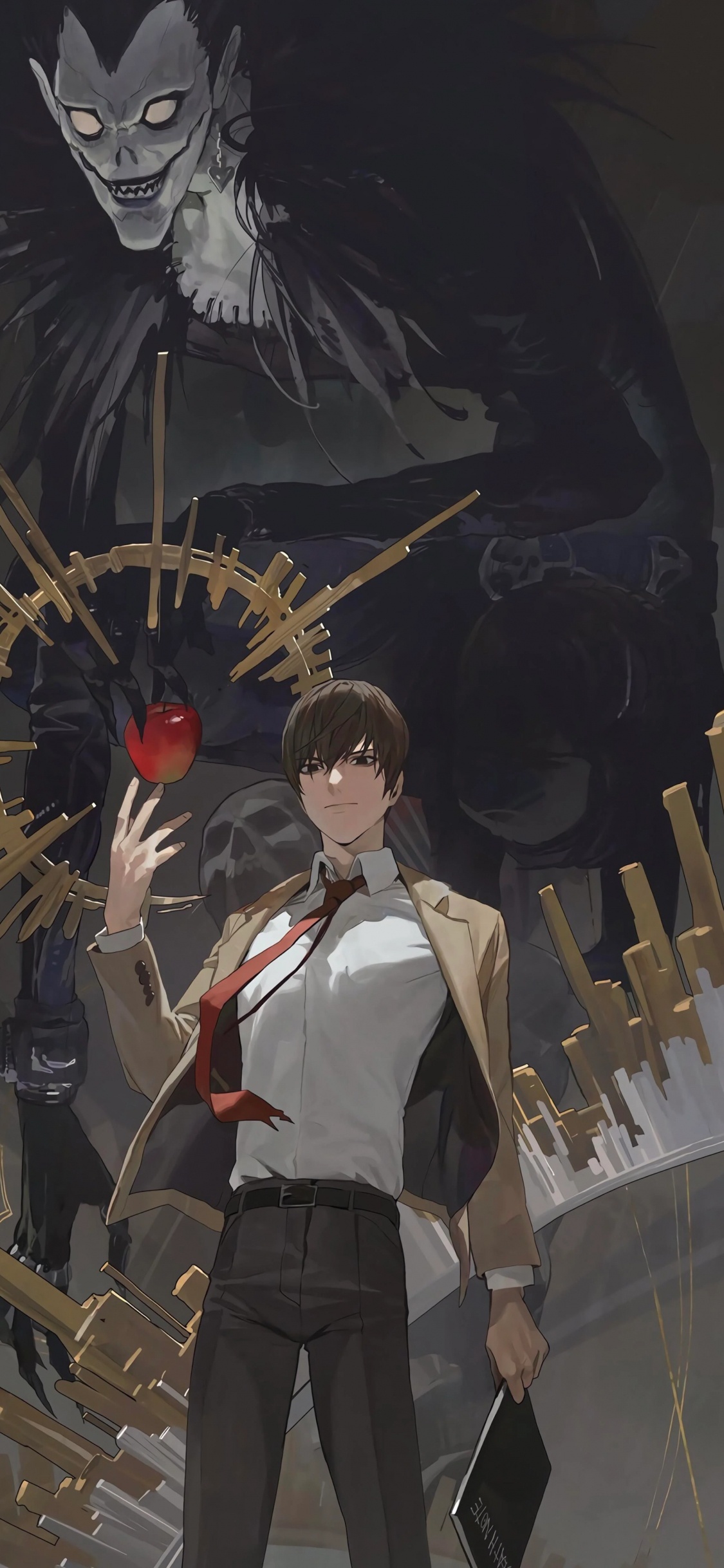 Art, Light Yagami, Death Note, L'anime, Cartoon. Wallpaper in 1125x2436 Resolution