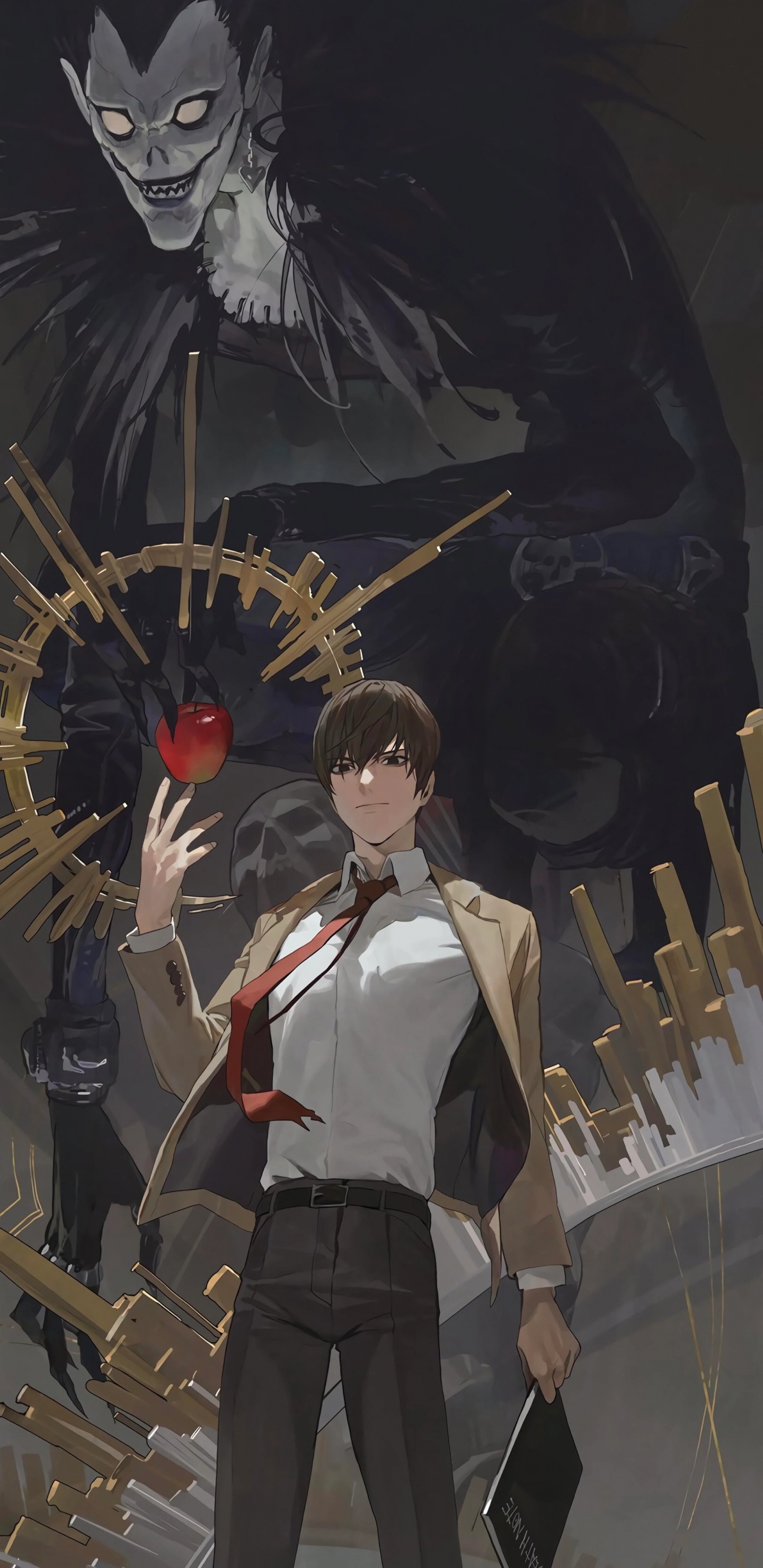 Art, Light Yagami, Death Note, L'anime, Cartoon. Wallpaper in 1440x2960 Resolution