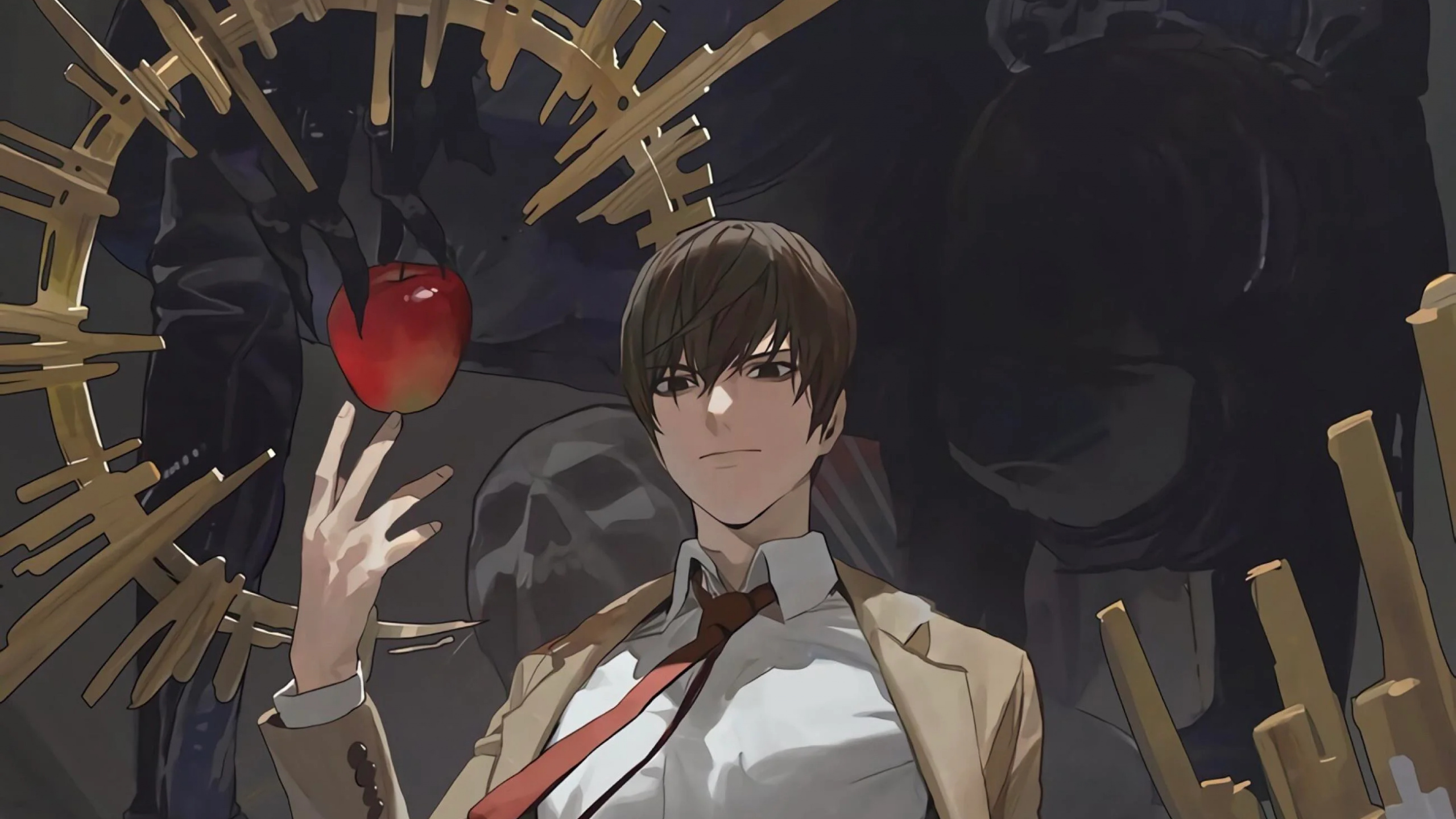 Art, Light Yagami, Death Note, L'anime, Cartoon. Wallpaper in 2560x1440 Resolution