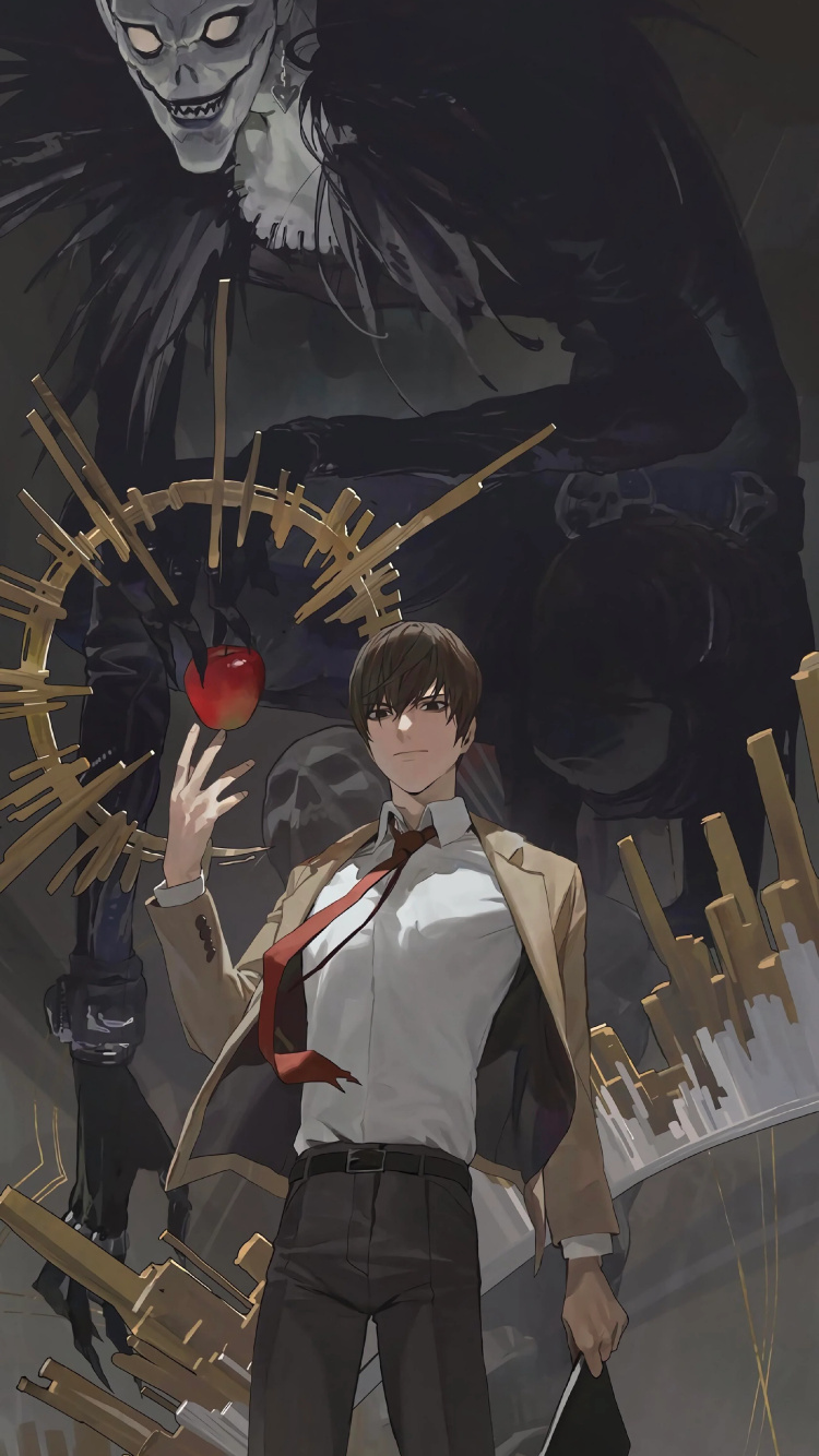 Art, Light Yagami, Death Note, L'anime, Cartoon. Wallpaper in 750x1334 Resolution