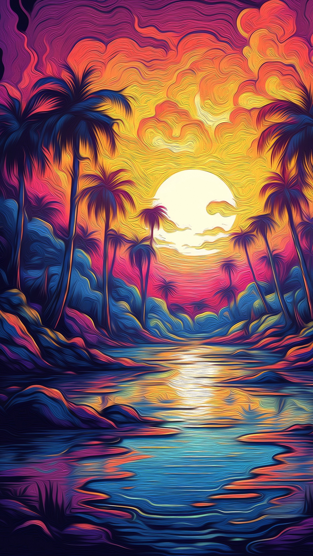 Painting, Visual Arts, Water, Cloud, Plant. Wallpaper in 1080x1920 Resolution