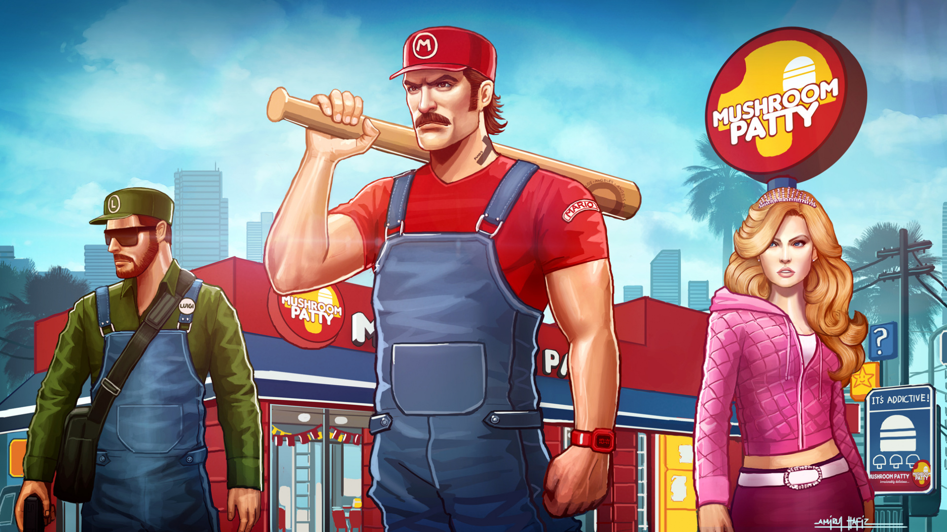 Mario Bros, Grand Theft Auto v, Mario, Super Mario Bros, Caricatura. Wallpaper in 1920x1080 Resolution