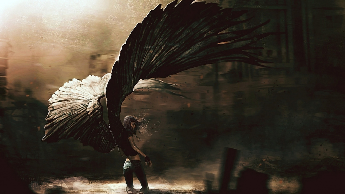 Femme en Robe Blanche Debout Sur Une Branche D'arbre. Wallpaper in 1366x768 Resolution