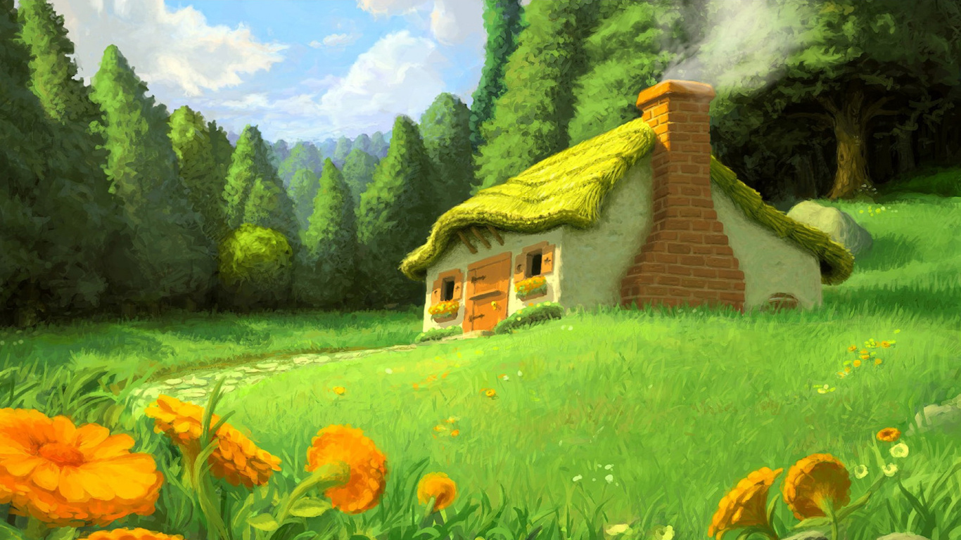 Brown Wooden House on Green Grass Field Near Green Trees During Daytime. Wallpaper in 1366x768 Resolution