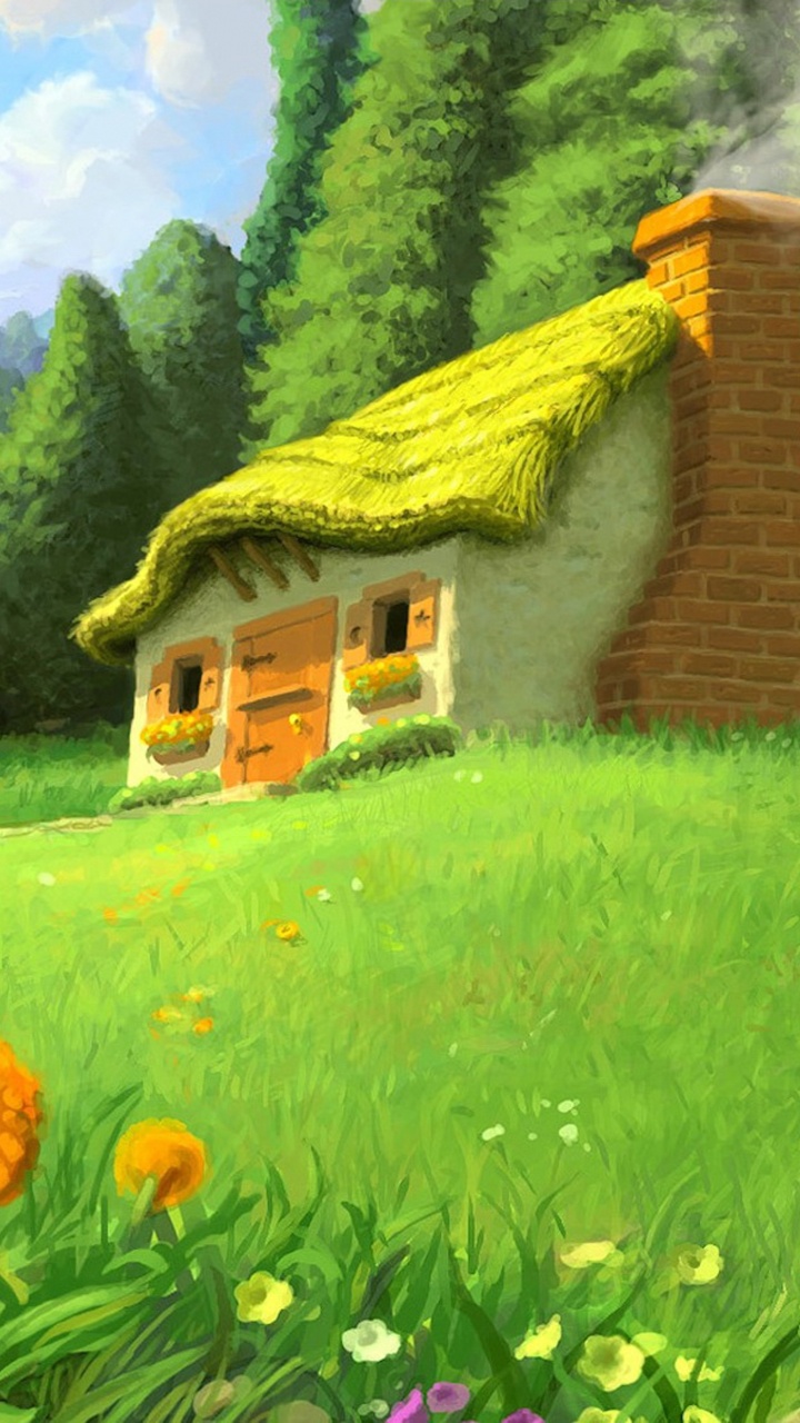 Braunes Holzhaus Auf Grüner Wiese in Der Nähe Grüner Bäume Tagsüber. Wallpaper in 720x1280 Resolution