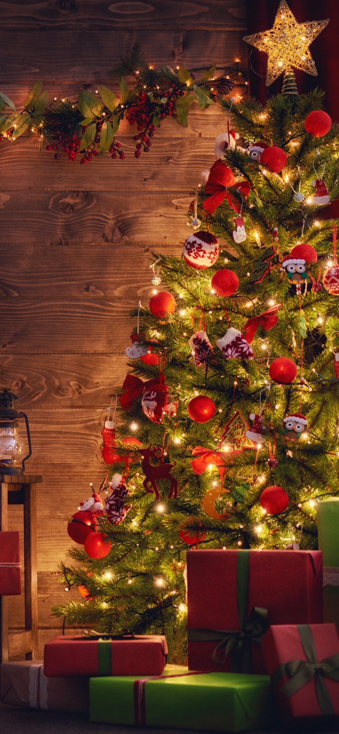 圣诞树, 圣诞节那天, 圣诞装饰, 圣诞节, 圣诞彩灯 壁纸 1125x2436 允许