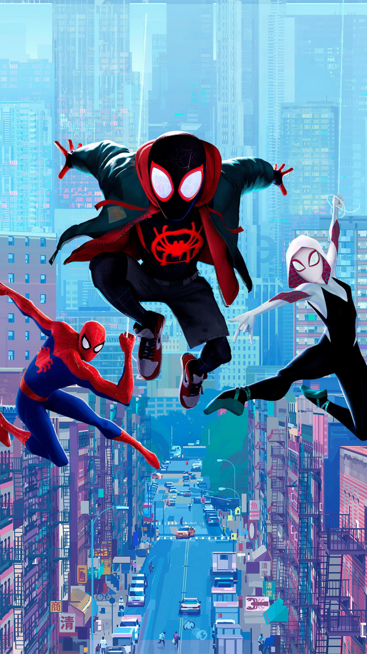 Spider-Man En el Spider-Verso, Spider-man, Gwen Stacy, Millas Morales, Superhéroe. Wallpaper in 750x1334 Resolution