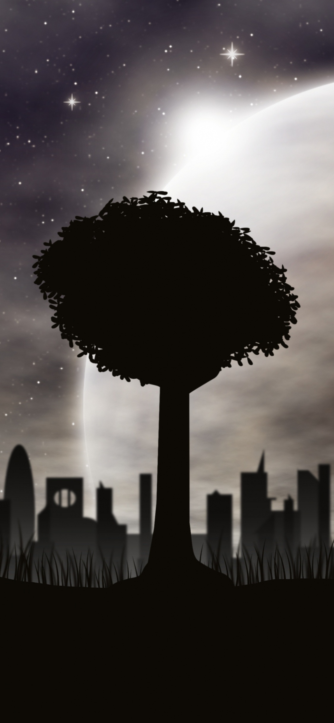 Silueta de Árboles Bajo el Cielo Púrpura. Wallpaper in 1125x2436 Resolution