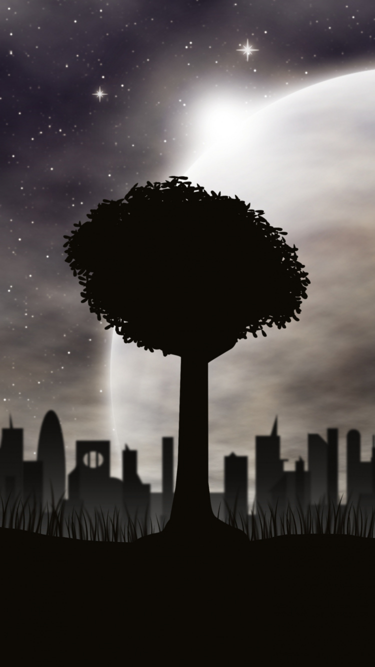 Silhouette of Trees Under Purple Sky. Wallpaper in 750x1334 Resolution