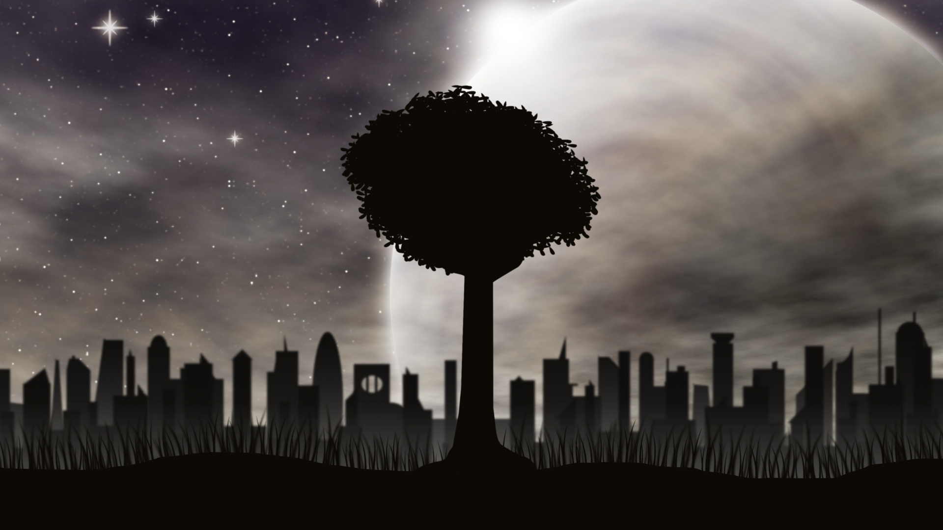 Silhouette D'arbres Sous Ciel Violet. Wallpaper in 1920x1080 Resolution