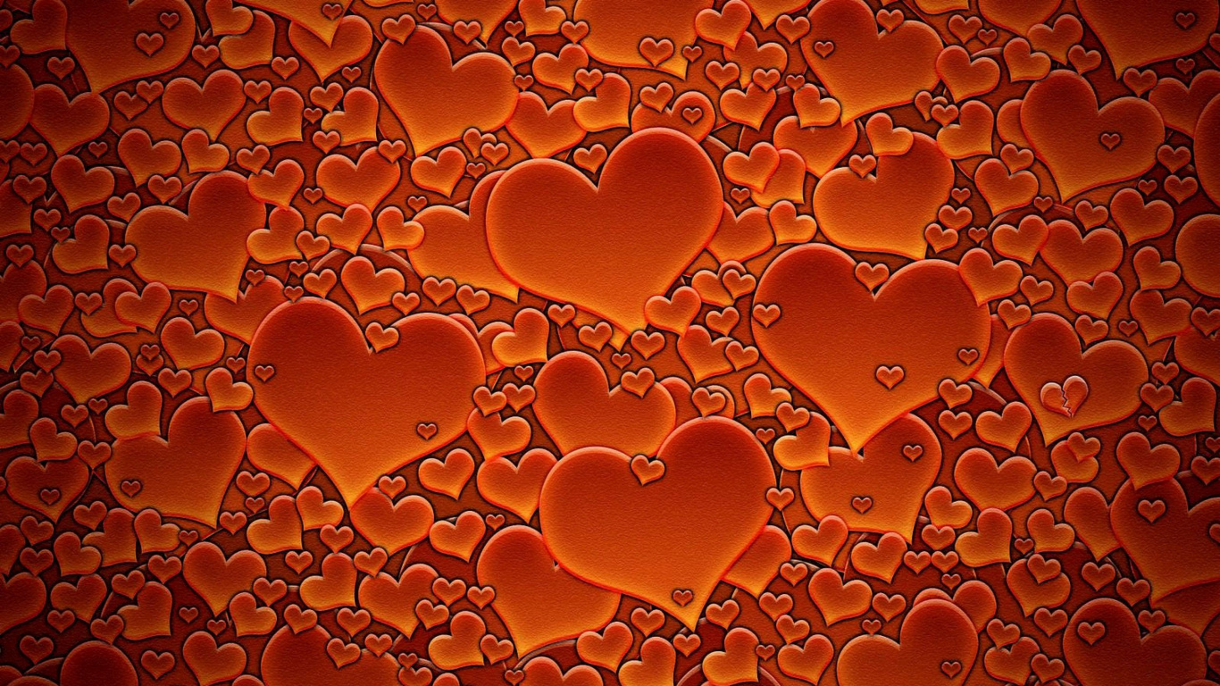 Herzen, Orange, Liebe, Kreative Kunst, Kunst. Wallpaper in 1366x768 Resolution