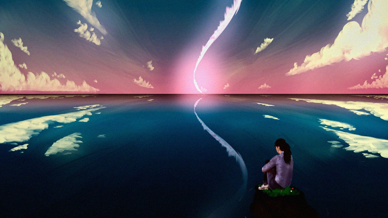 Man and Woman Sitting on Green Grass Field Near Body of Water During Daytime. Wallpaper in 1280x720 Resolution