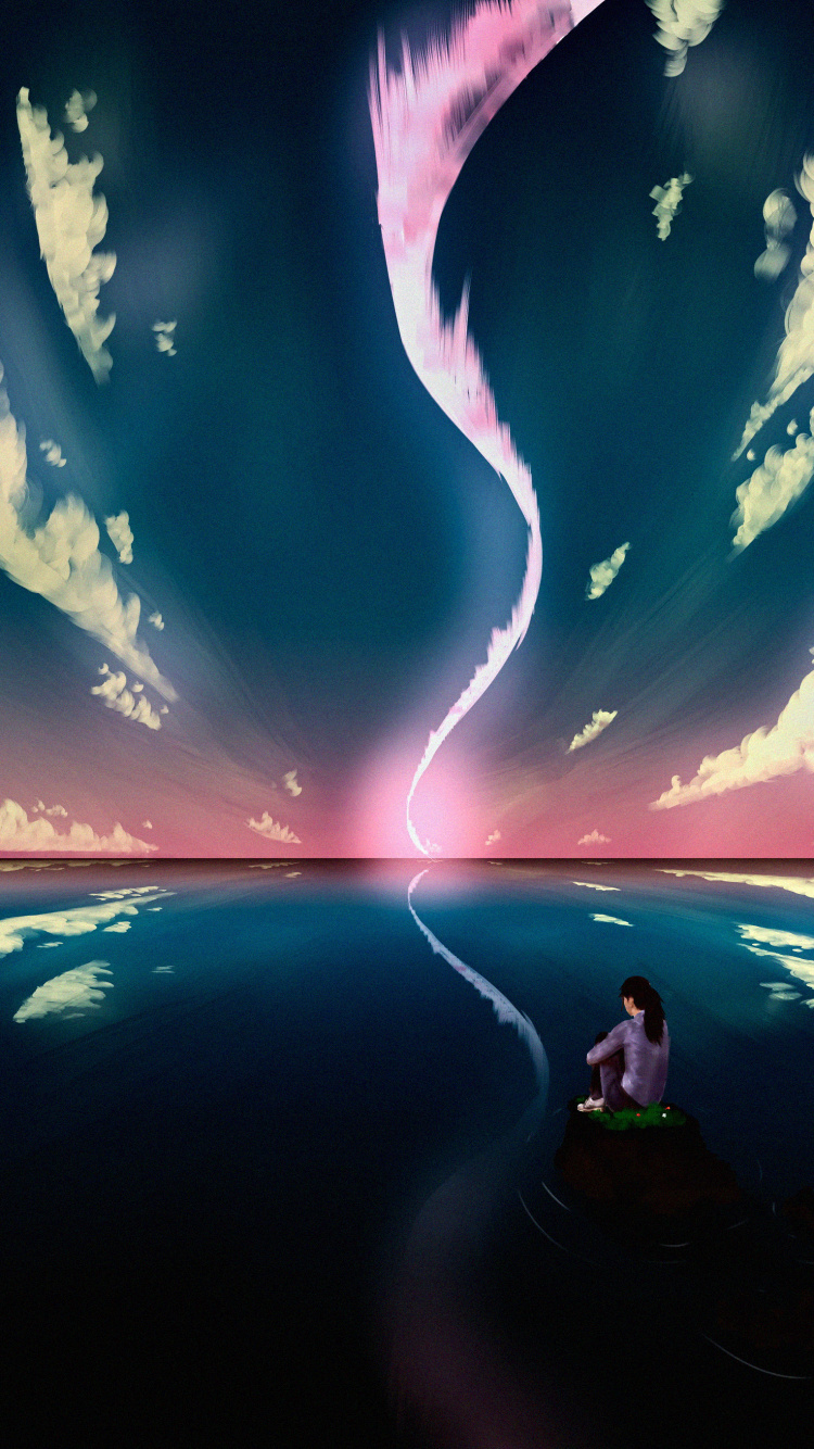 Man and Woman Sitting on Green Grass Field Near Body of Water During Daytime. Wallpaper in 750x1334 Resolution