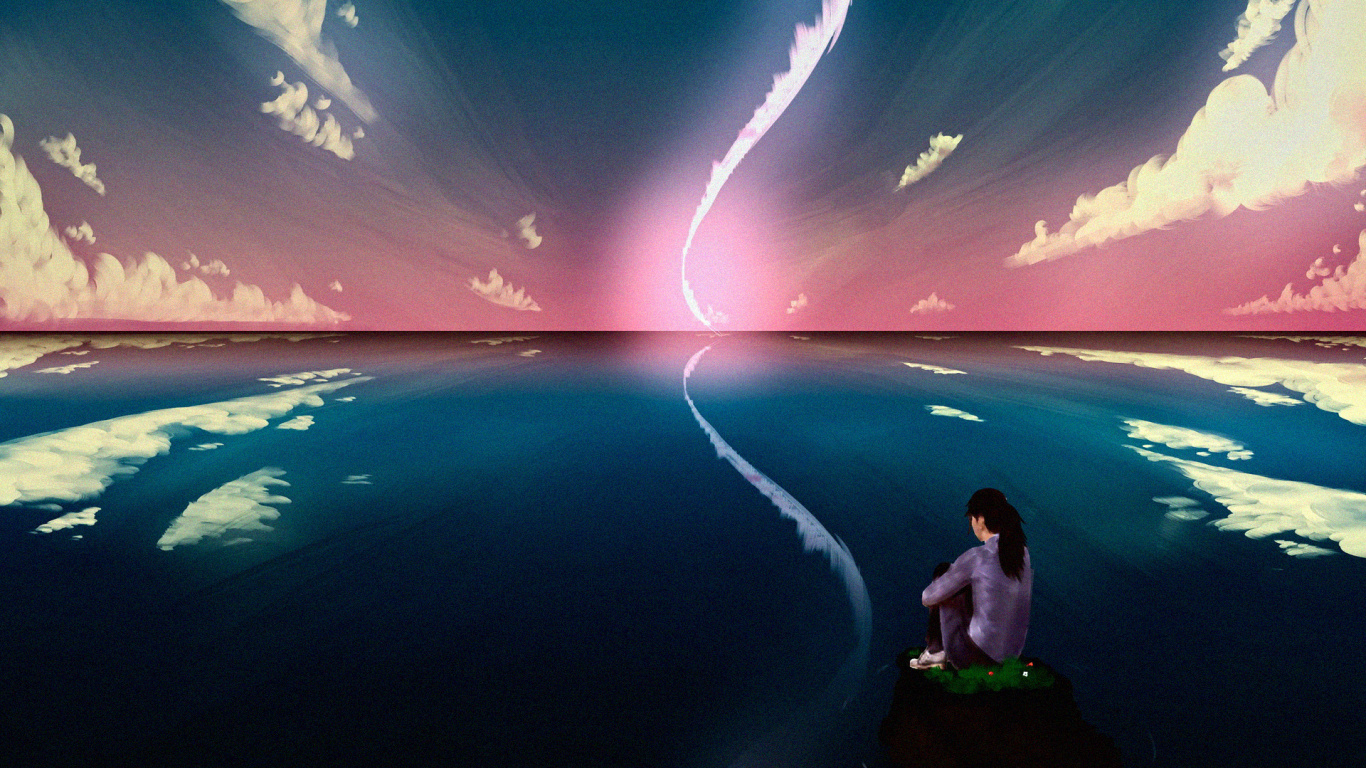 Homme et Femme Assis Sur un Terrain D'herbe Verte Près D'un Plan D'eau Pendant la Journée. Wallpaper in 1366x768 Resolution