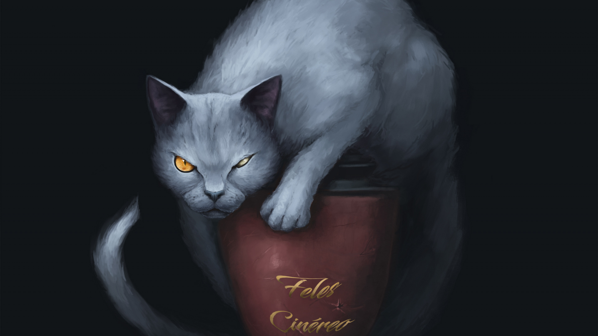 Russian Blue Cat on Brown Ceramic Mug. Wallpaper in 1920x1080 Resolution