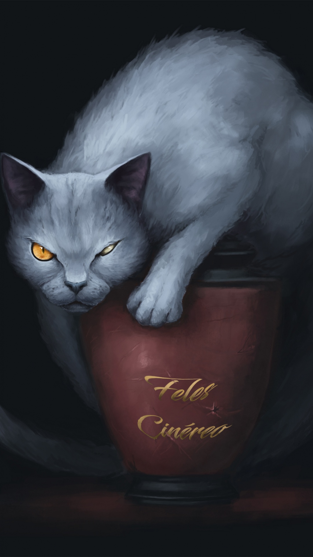 Russische Blaue Katze Auf Braunem Keramikbecher. Wallpaper in 1080x1920 Resolution