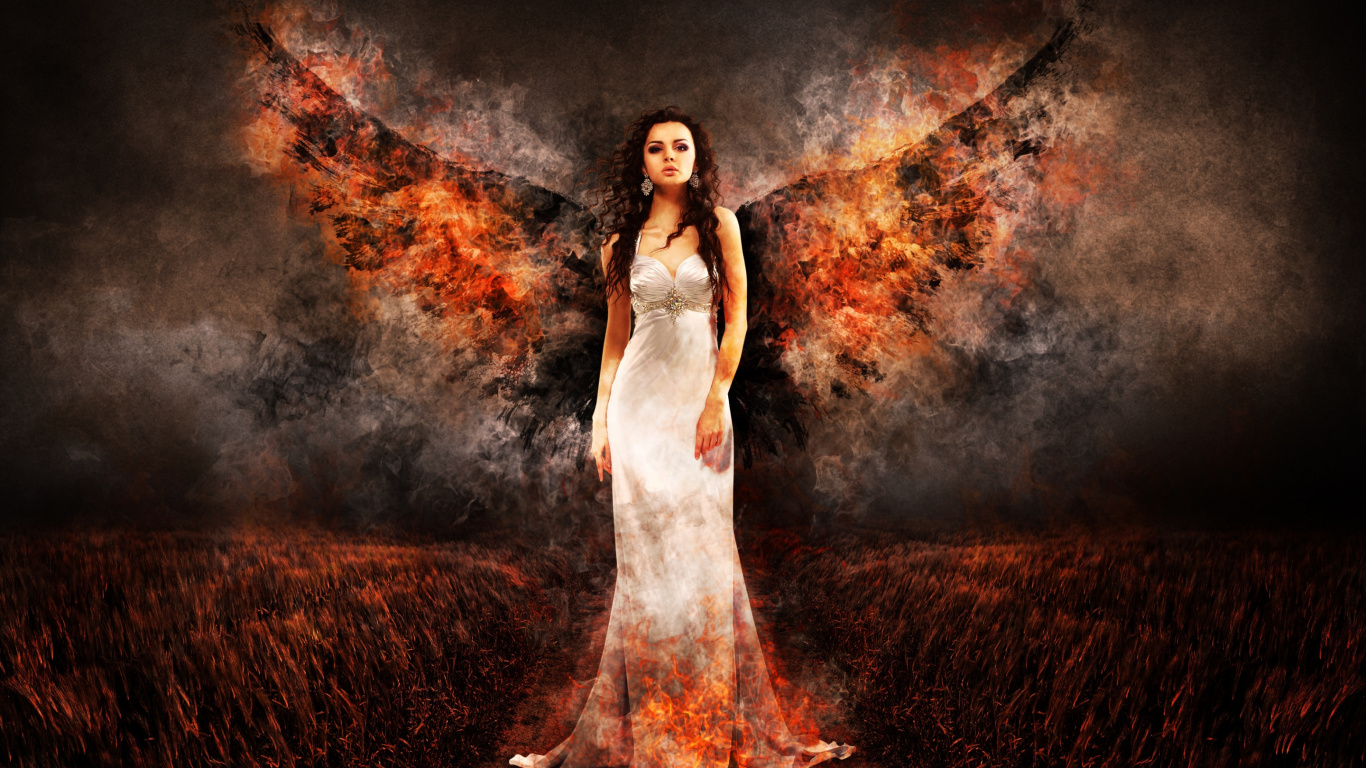 Mujer en Vestido Blanco de Pie Sobre la Hierba Marrón. Wallpaper in 1366x768 Resolution