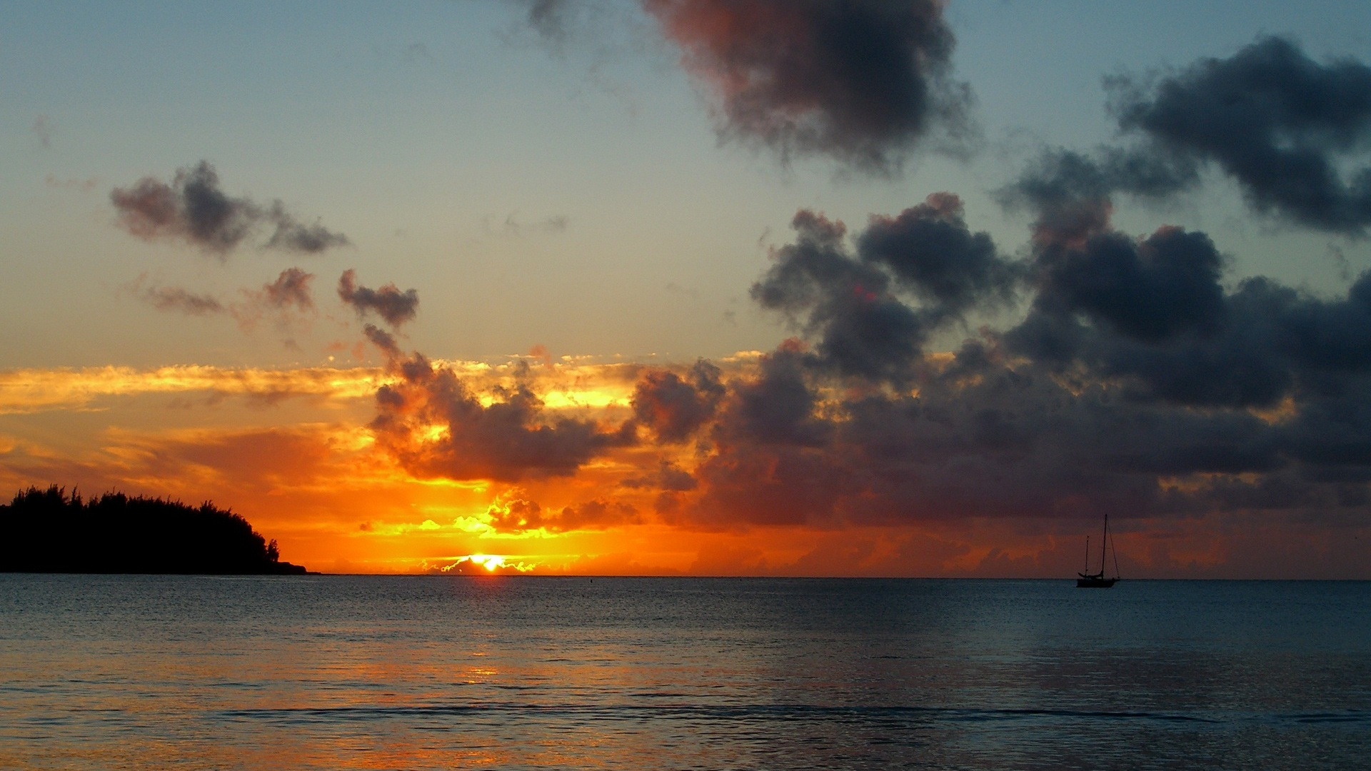 夏威夷, 地平线, 日落, 大海, 日出 壁纸 1920x1080 允许