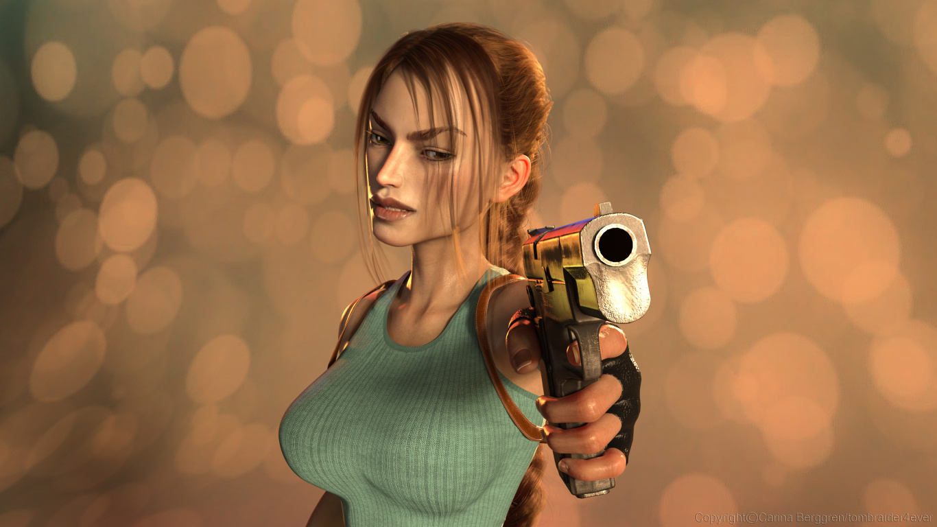Art, Pistolet, Lara Croft, Lara Croft Tomb Raider, Tomb Raider. Wallpaper in 1366x768 Resolution