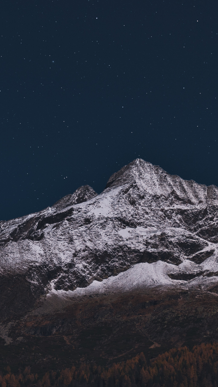 Mountain, Night, Mountain Range, Mountainous Landforms, Alps. Wallpaper in 750x1334 Resolution