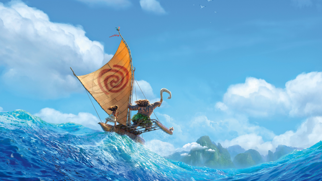 Moana, Hei Hei The Rooster, Toddler Moana, Animation, Mui. Wallpaper in 1366x768 Resolution