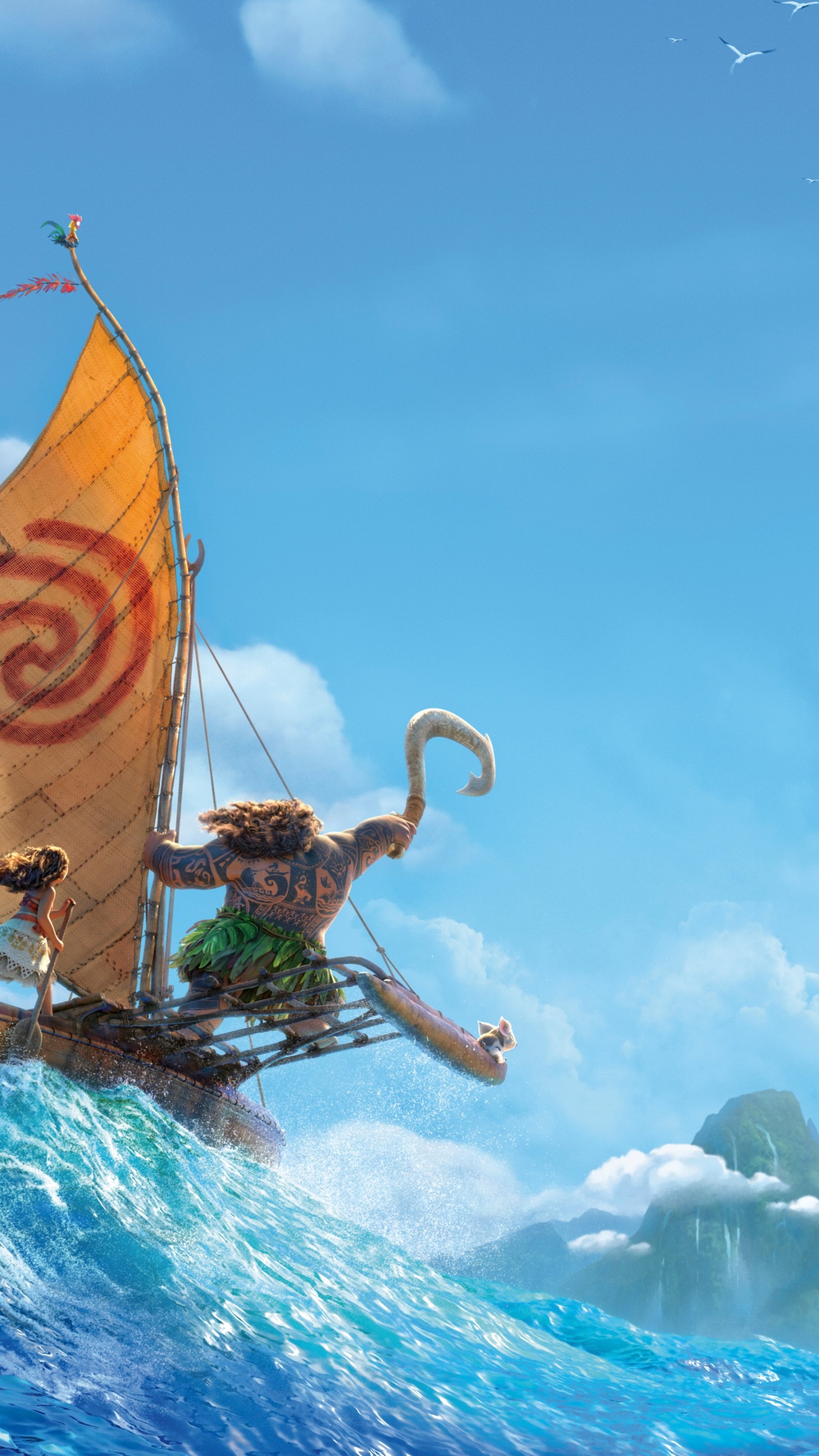 Moana, Hei Hei The Rooster, Toddler Moana, Animation, Mui. Wallpaper in 1440x2560 Resolution