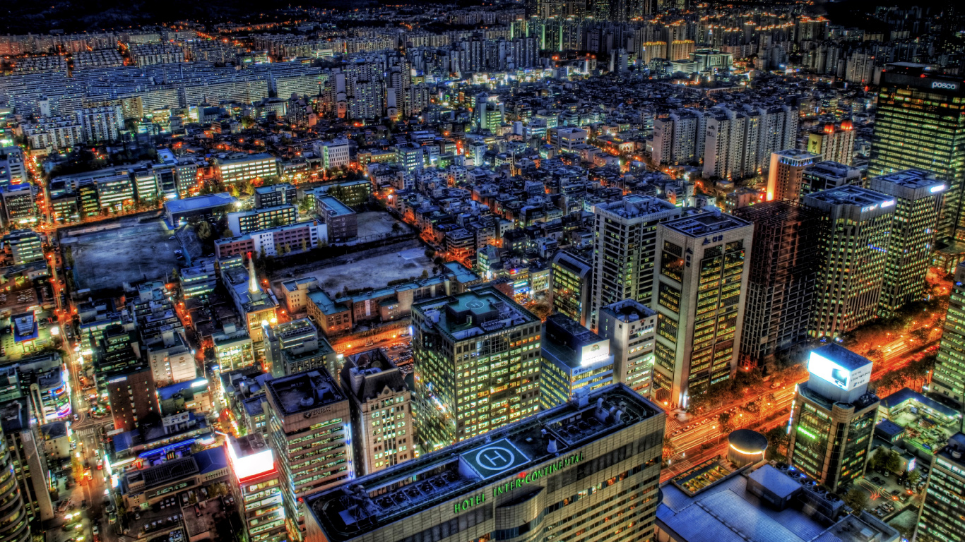 Vue Aérienne Des Bâtiments de la Ville Pendant la Nuit. Wallpaper in 1366x768 Resolution