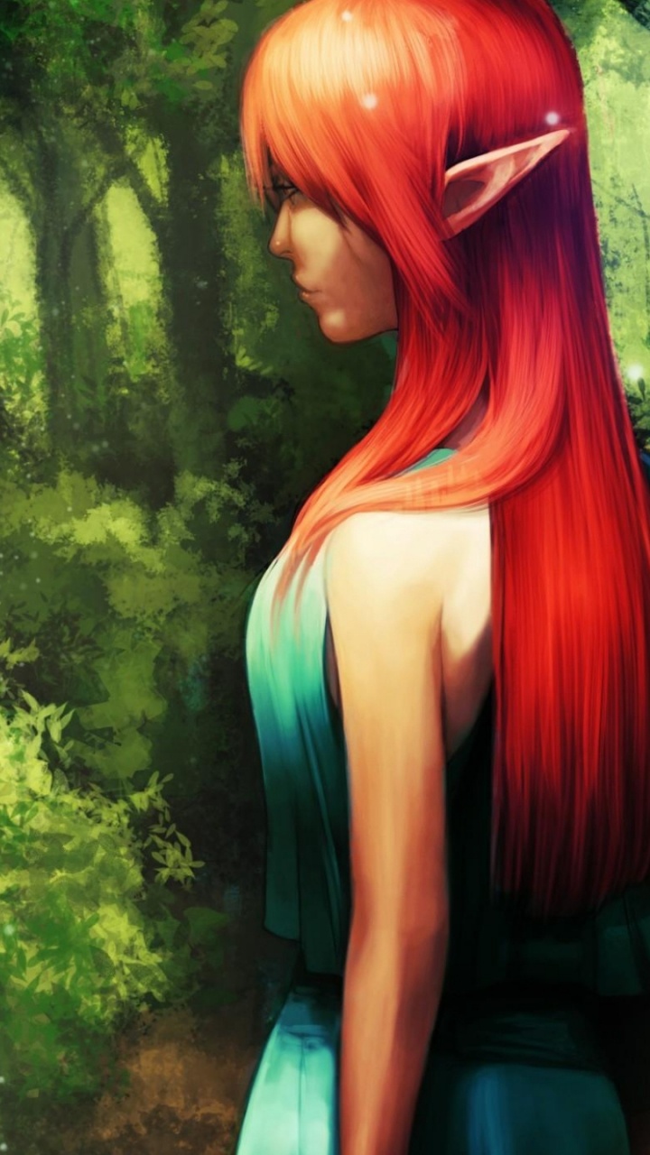 Mujer Pelirroja en Vestido Verde Sin Mangas. Wallpaper in 720x1280 Resolution