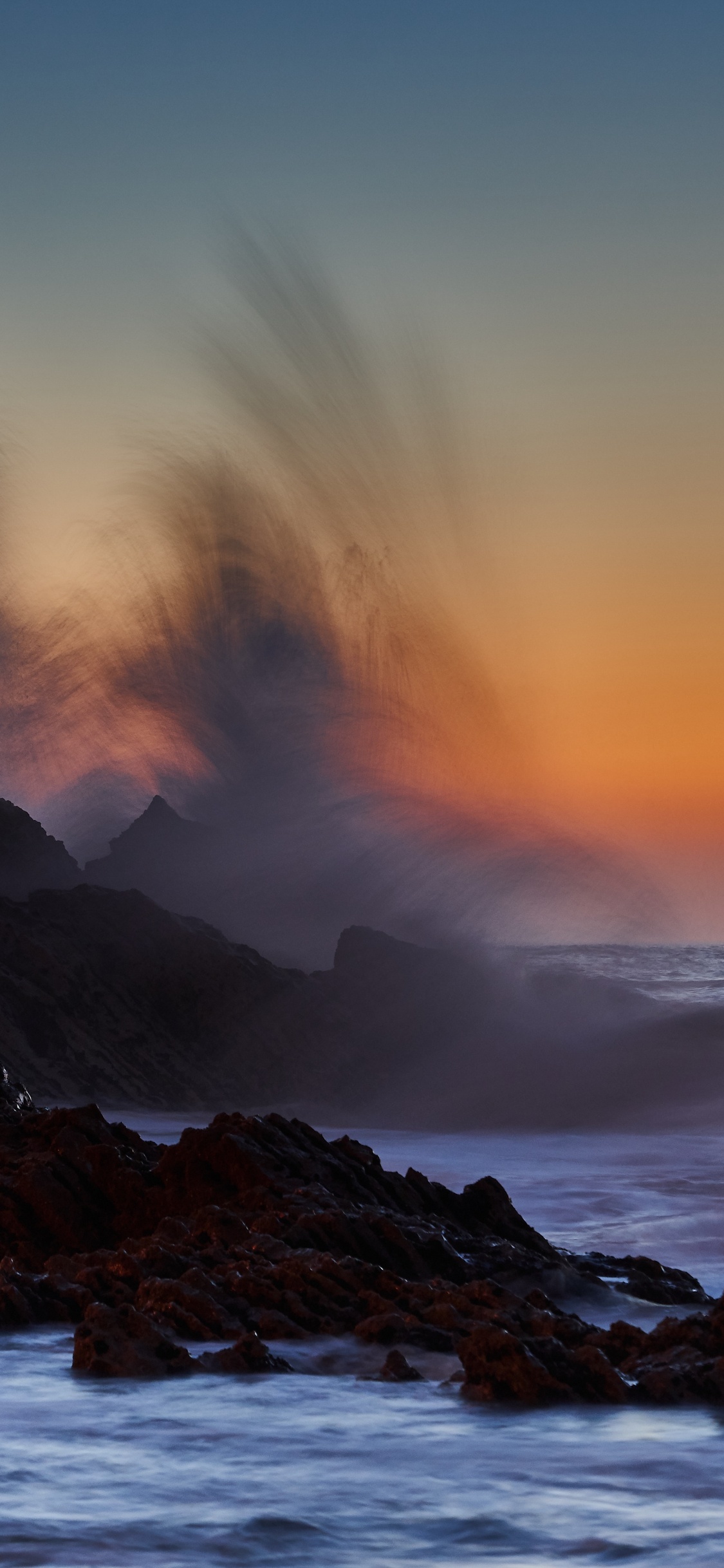 Sea, Sunset, Wave, Nature, Ocean. Wallpaper in 1125x2436 Resolution