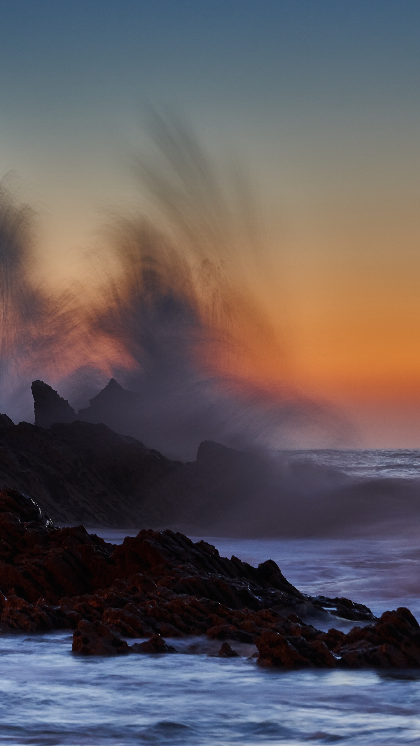 Mar, Puesta, Naturaleza, Oceano, Agua. Wallpaper in 1440x2560 Resolution