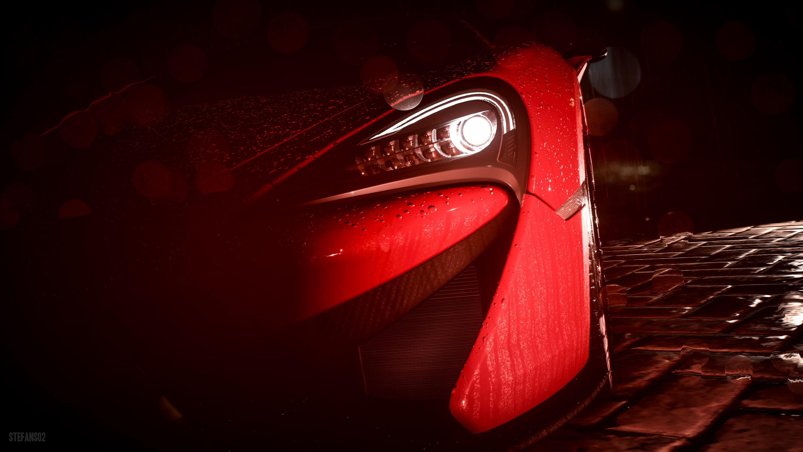 Red and Silver Car in a Dark Room. Wallpaper in 2560x1440 Resolution