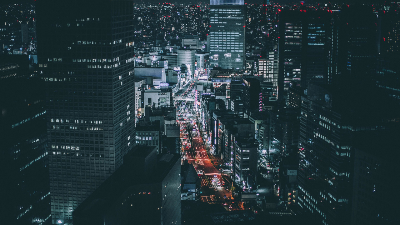 City With High Rise Buildings During Night Time. Wallpaper in 1280x720 Resolution