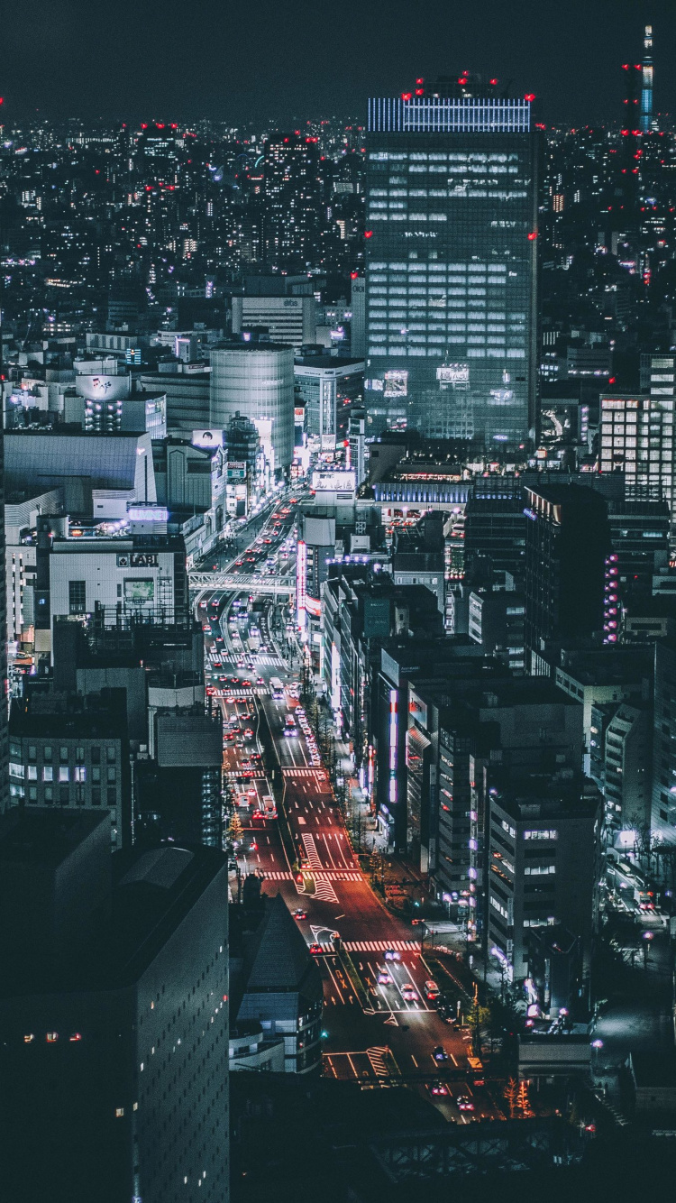 City With High Rise Buildings During Night Time. Wallpaper in 750x1334 Resolution