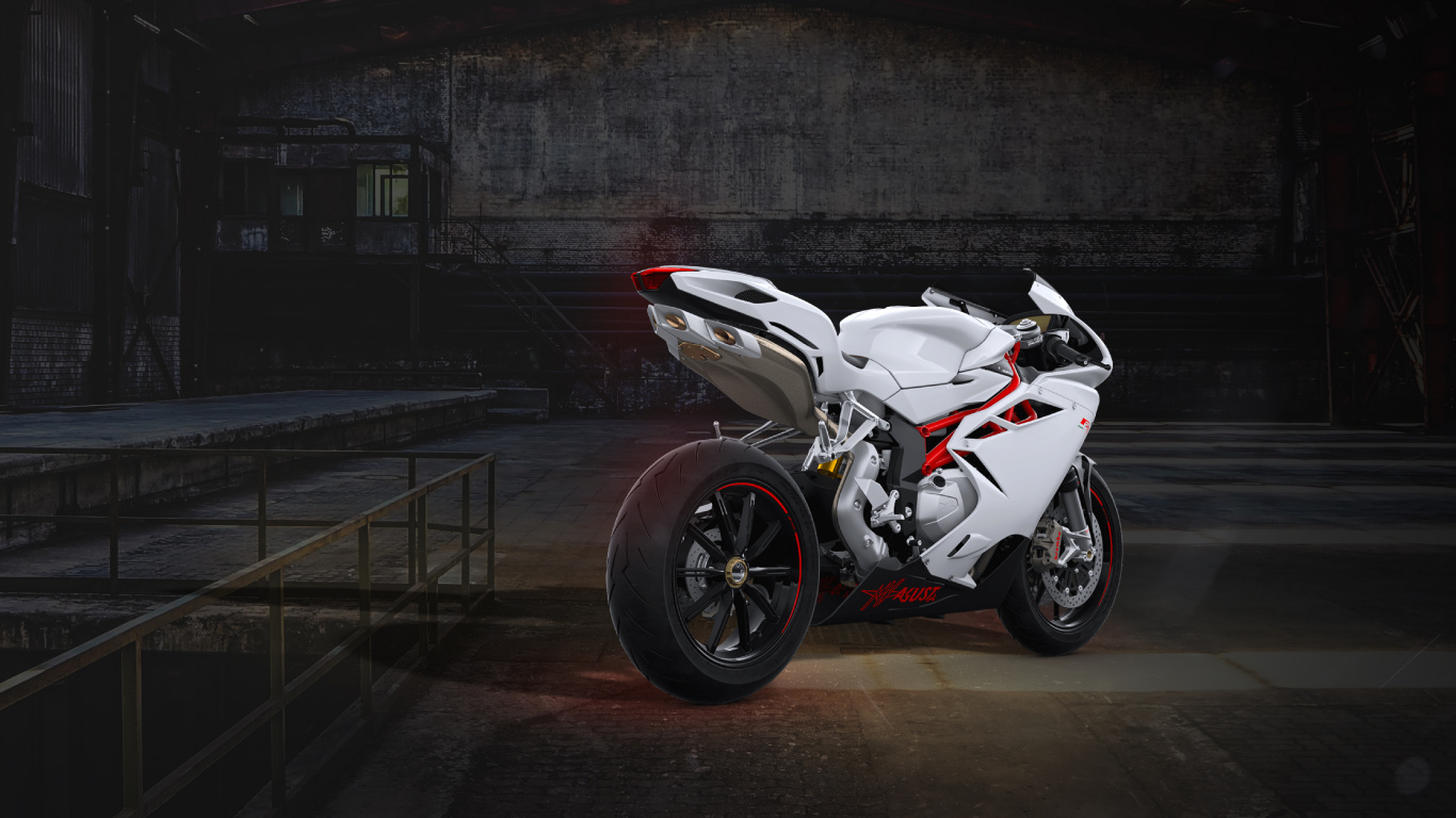White Sports Bike Parked on Parking Lot. Wallpaper in 1366x768 Resolution